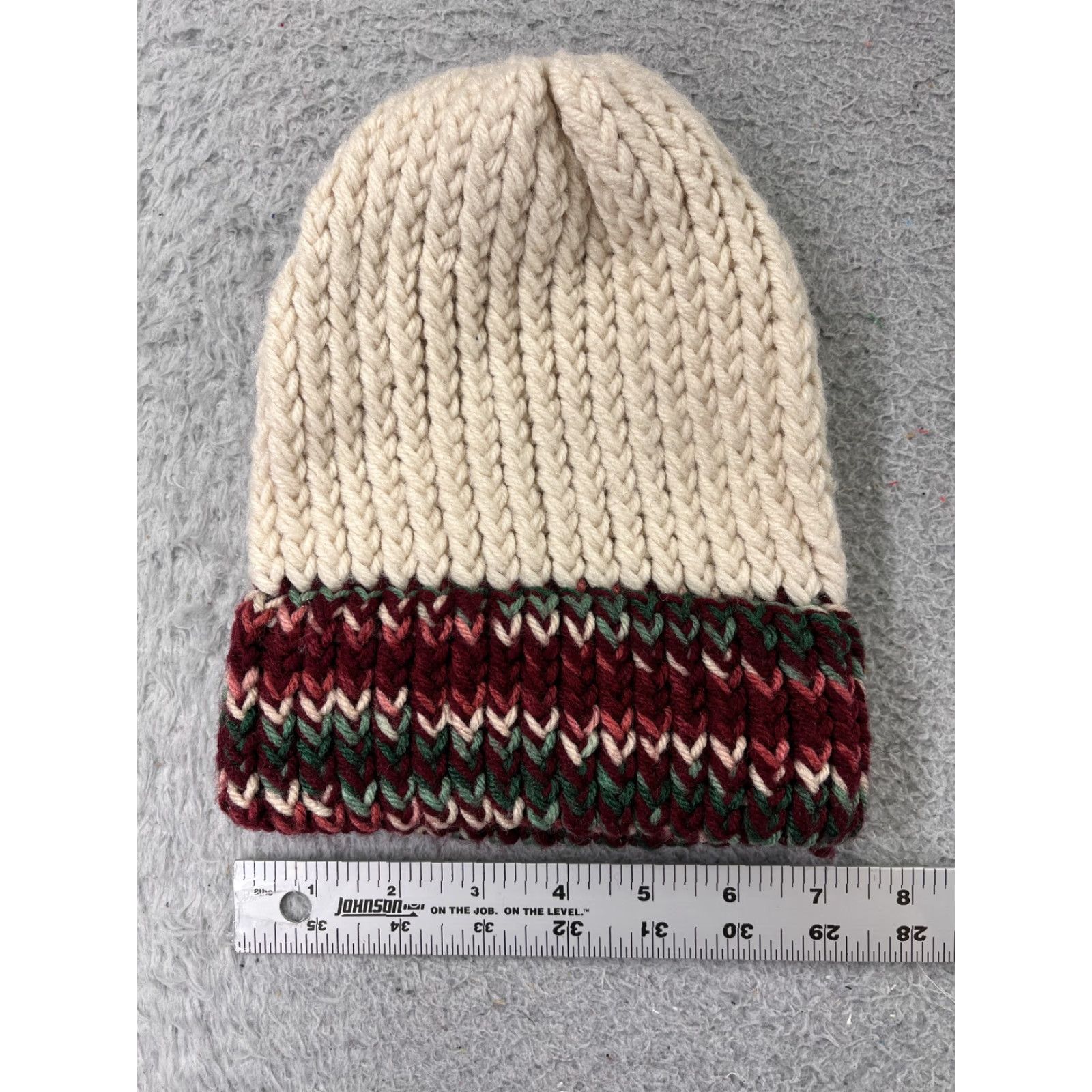 Vintage Beanie Beanie Womens Ivory Red Green Acrylic Crochet Knit Ski ShirtAdult One Size Ivory Knit Beanie Ski Women Size ONE SIZE - 2 Thumbnail