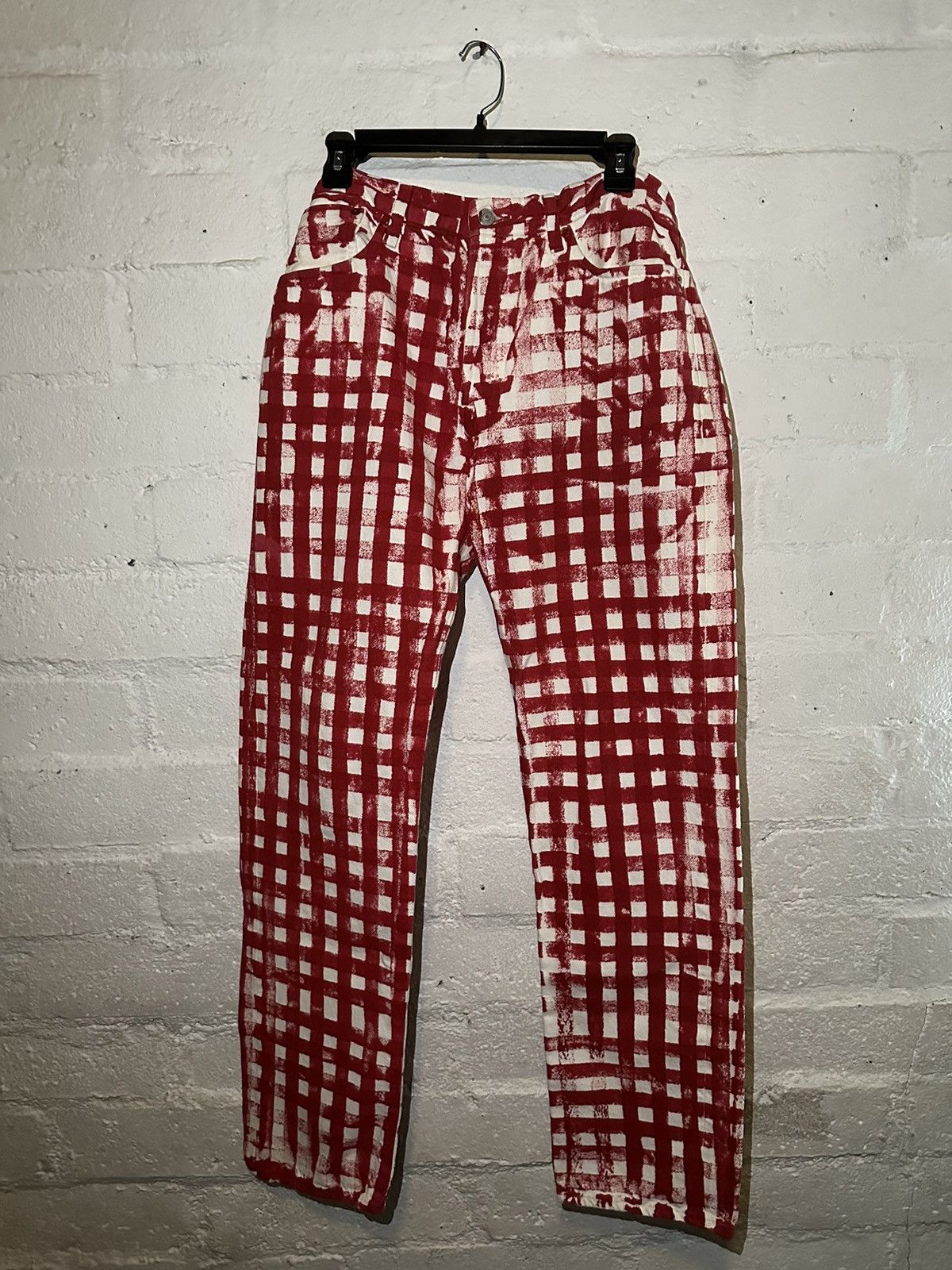 DENIM TEARS DENIM TEARS HAND PAINTED PICNIC PLAID “KISS MY GRITS” PANTS Size US 33 - 1 Thumbnail