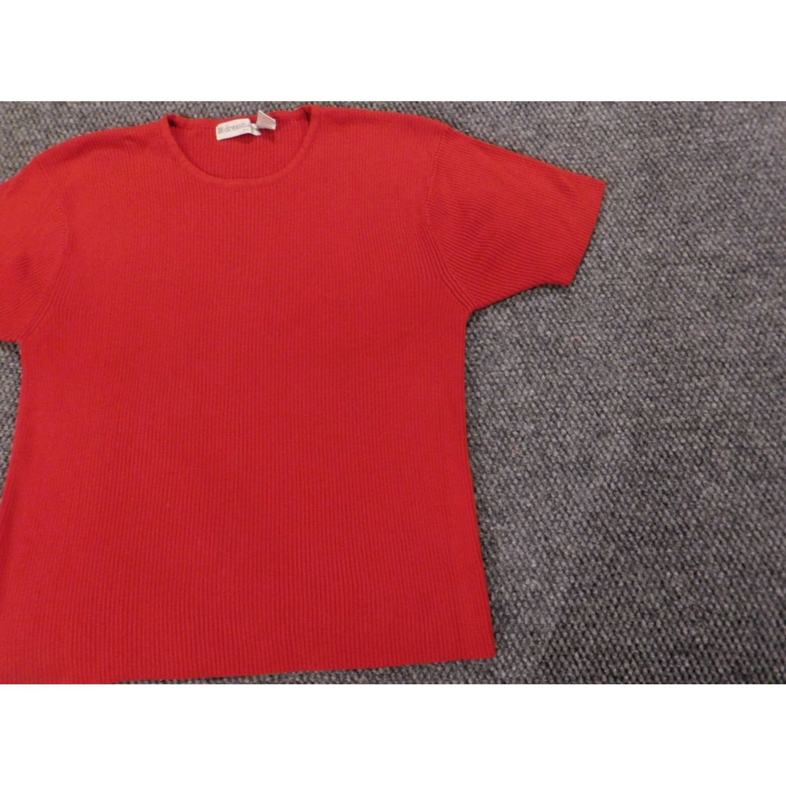 Vintage Dressbarn Blouse Shirt Womens 1X plus Red Stretch pullover Crew Neck 3/4 Sleeve Casual Solid Acrylic Cotton Rayon Ruffle Basic Regular Size M / US 6-8 / IT 42-44 - 3 Thumbnail