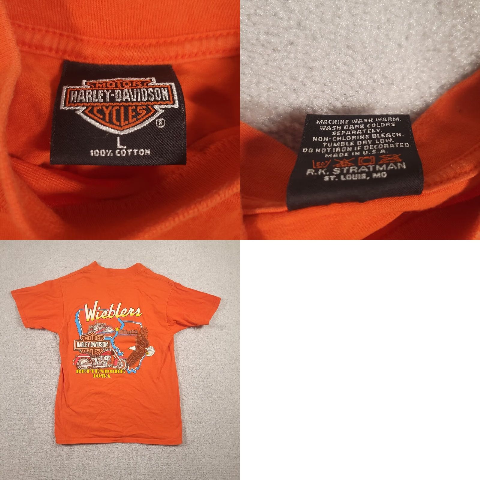 Harley Davidson VTG Harley-Davidson Shirt Large Orange Bettendorf Iowa Motor Biker Casual Mens T-Shirt Colorful Logo Graphic Print Size US L / EU 52-54 / 3 - 9 Thumbnail