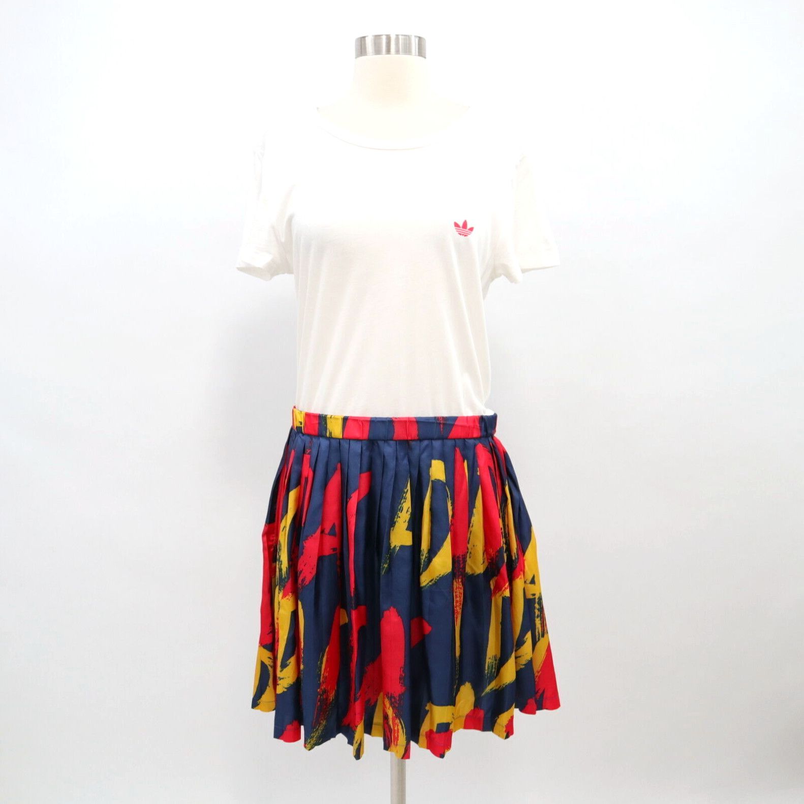 image of Adidas T-Shirt Dress Womens Us12 Uk16 New Pleated Skirt White Red Blue Yellow (Size XL)