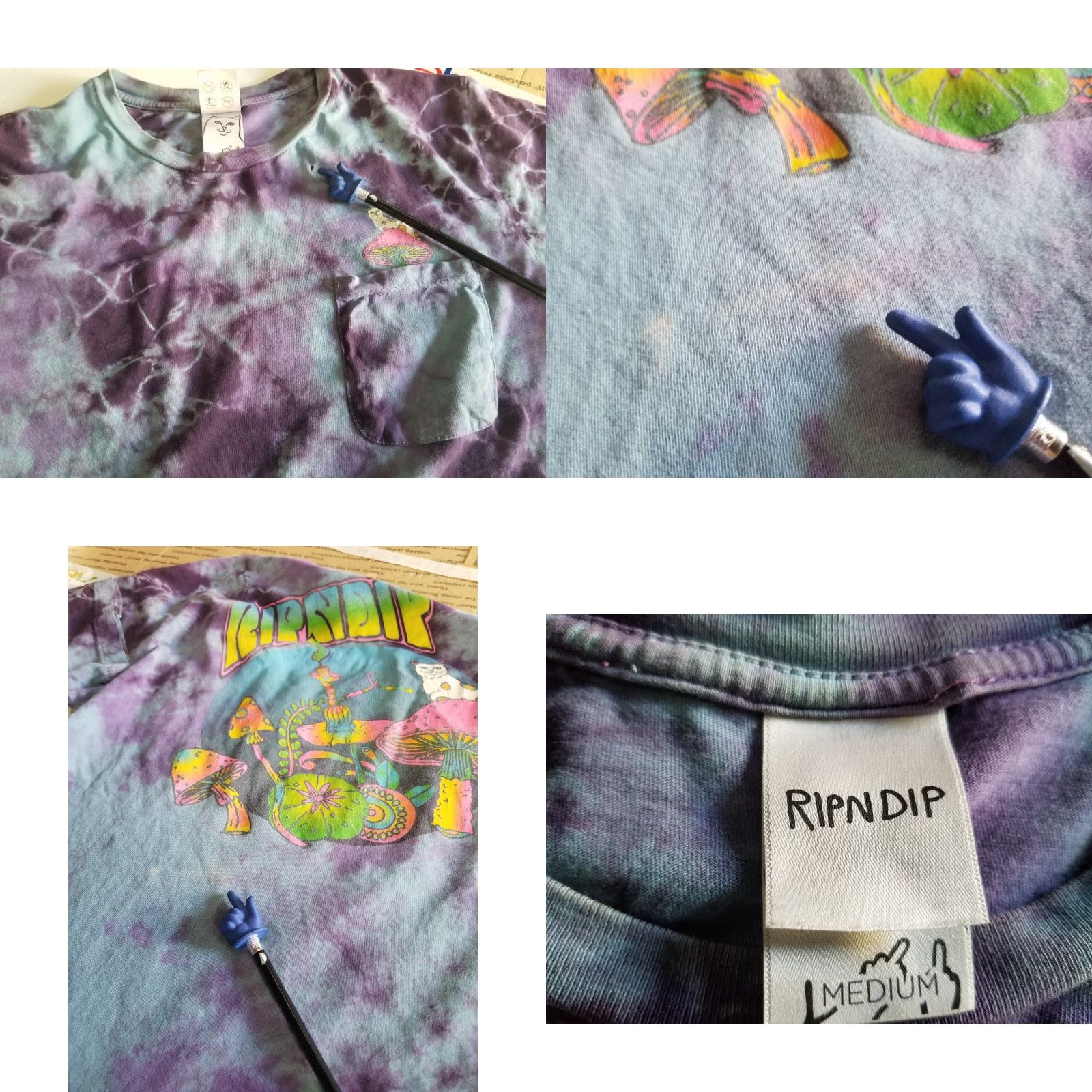 RIPNDIP RIPNDIP T Shirt Mens M Trippy Cat Art Graphic Tee World Tie Dye Distressed Size US M / EU 48-50 / 2 - 8 Thumbnail