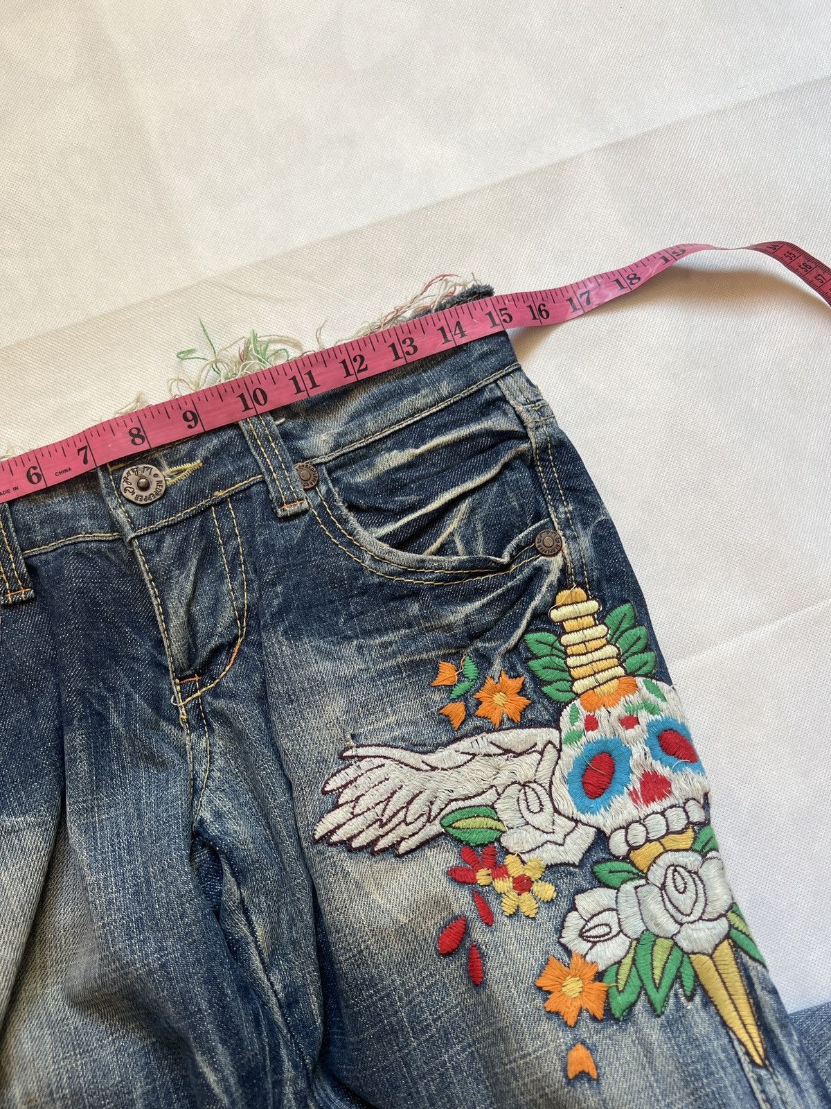 Japanese Brand Red Pepper Flare Denim Skulls Punk Washed Denim Size 30" / US 8 / IT 44 - 15 Thumbnail