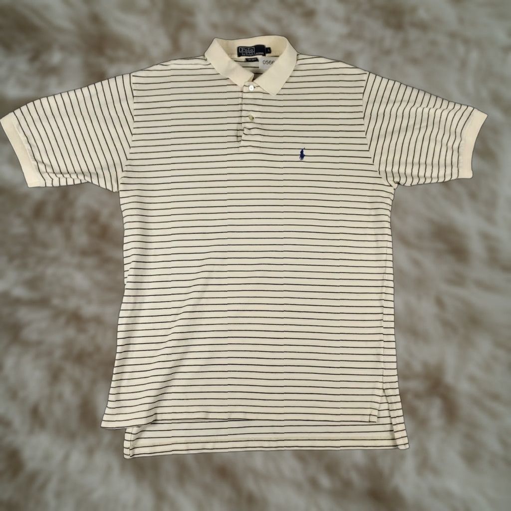 Ralph Lauren VINTAGE Ralph Lauren Polo Shirt Mens Large Beige Striped Pony Casual Short Sleeve Adult Large Beige Polo Mens Size US L / EU 52-54 / 3 - 1 Thumbnail