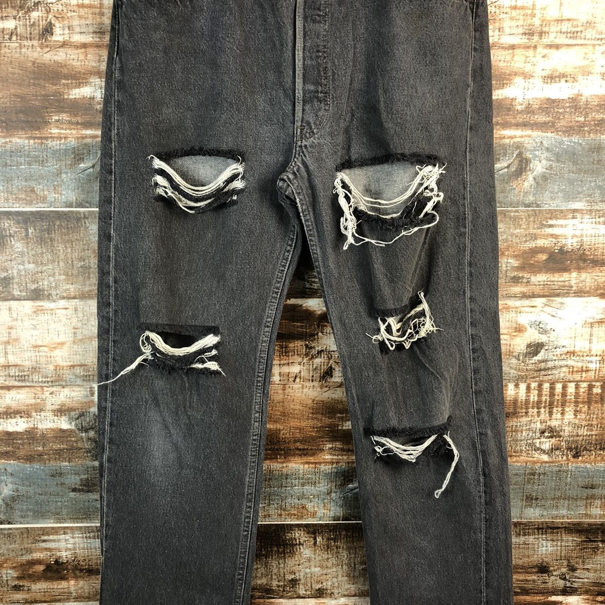Levi's Levis 501 vintage Grey ripped Distressed Denim Pants #A2604 Size US 36 / EU 52 - 5 Thumbnail