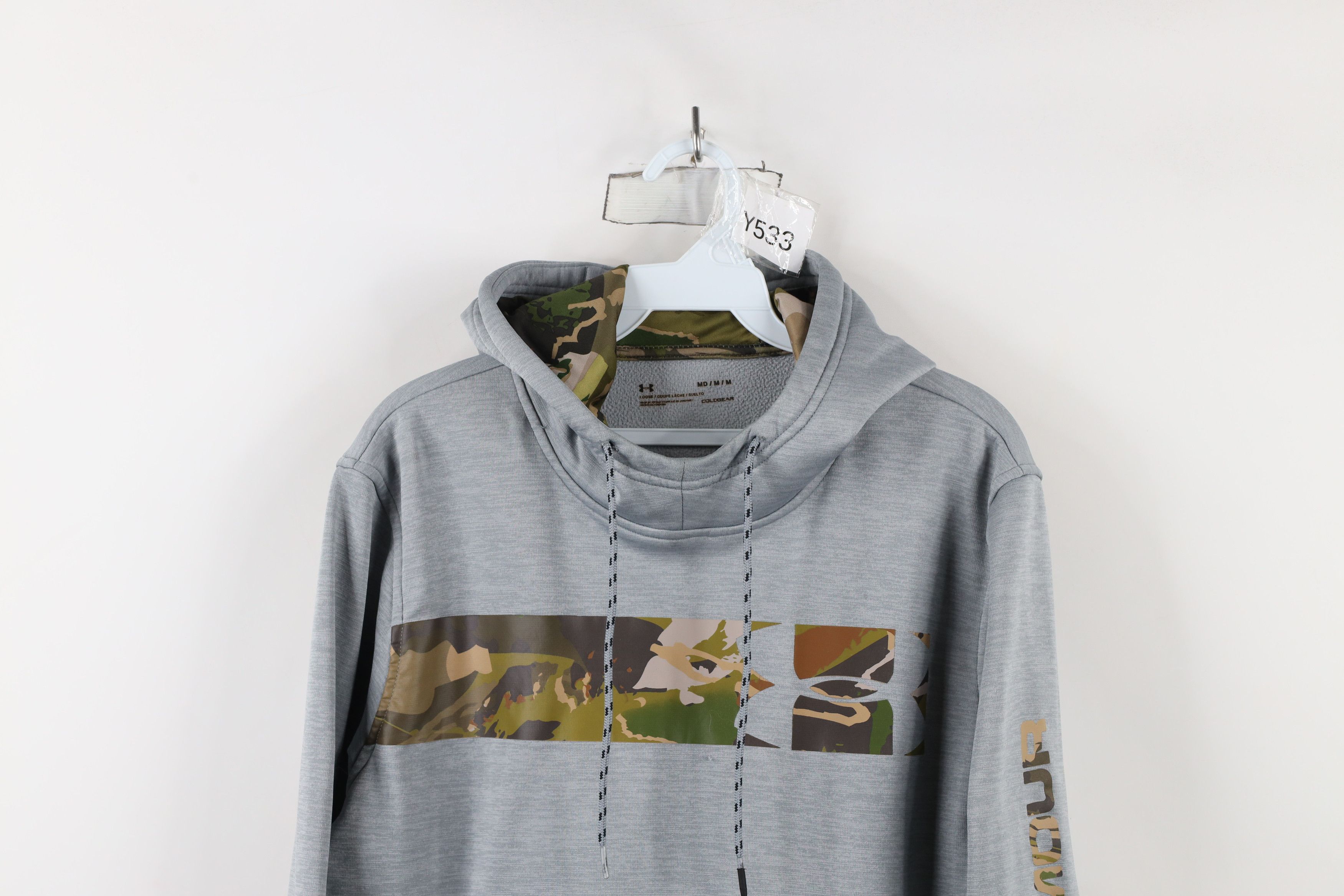 Under Armour × Vintage Under Armour Spell Out Camouflage Hoodie Sweatshirt Gray Size US M / EU 48-50 / 2 - 2 Thumbnail