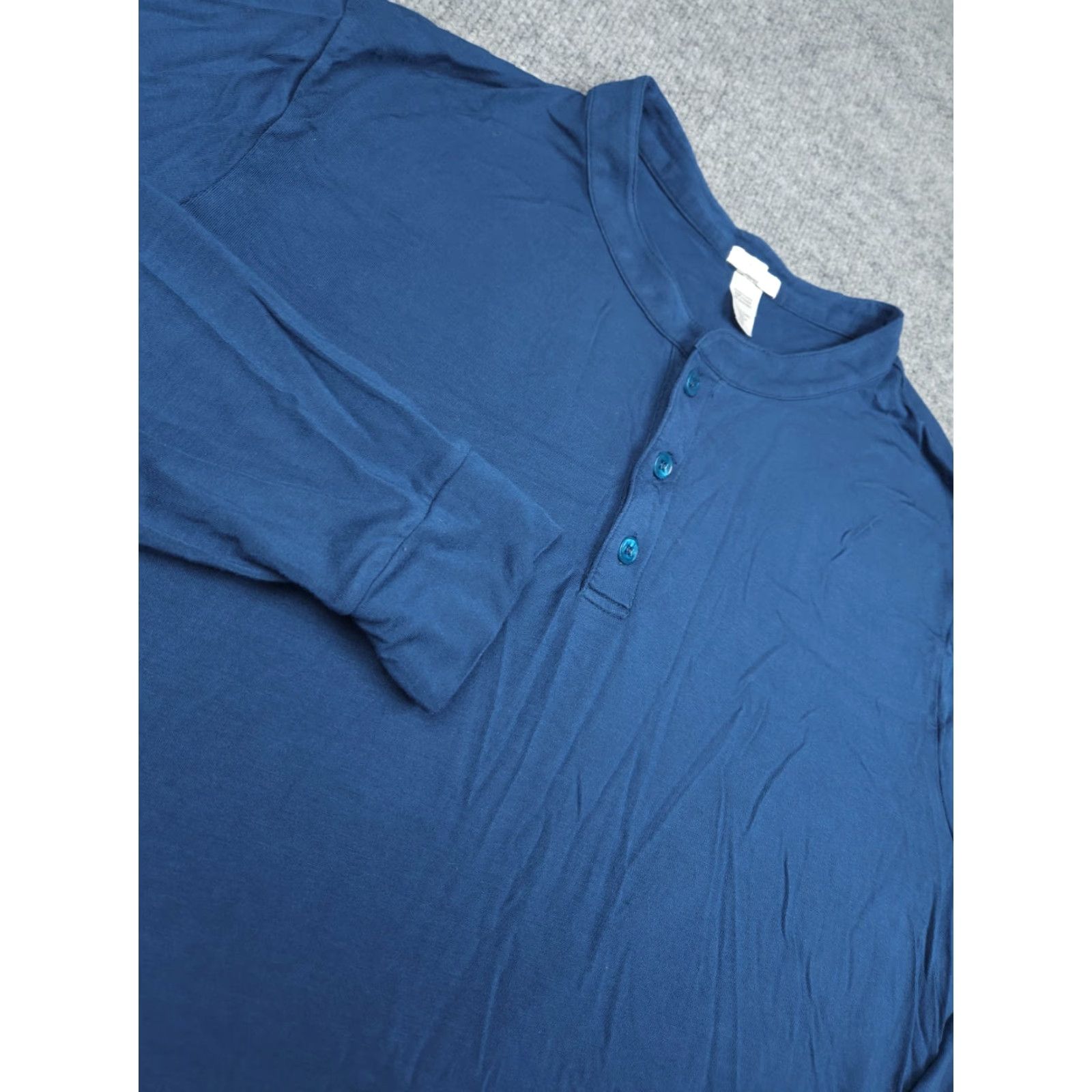 Eberjey Eberjey Shirt Top Men's Large Blue Henley Pajama Modal Blend Long Sleeve Size US L / EU 52-54 / 3 - 3 Thumbnail