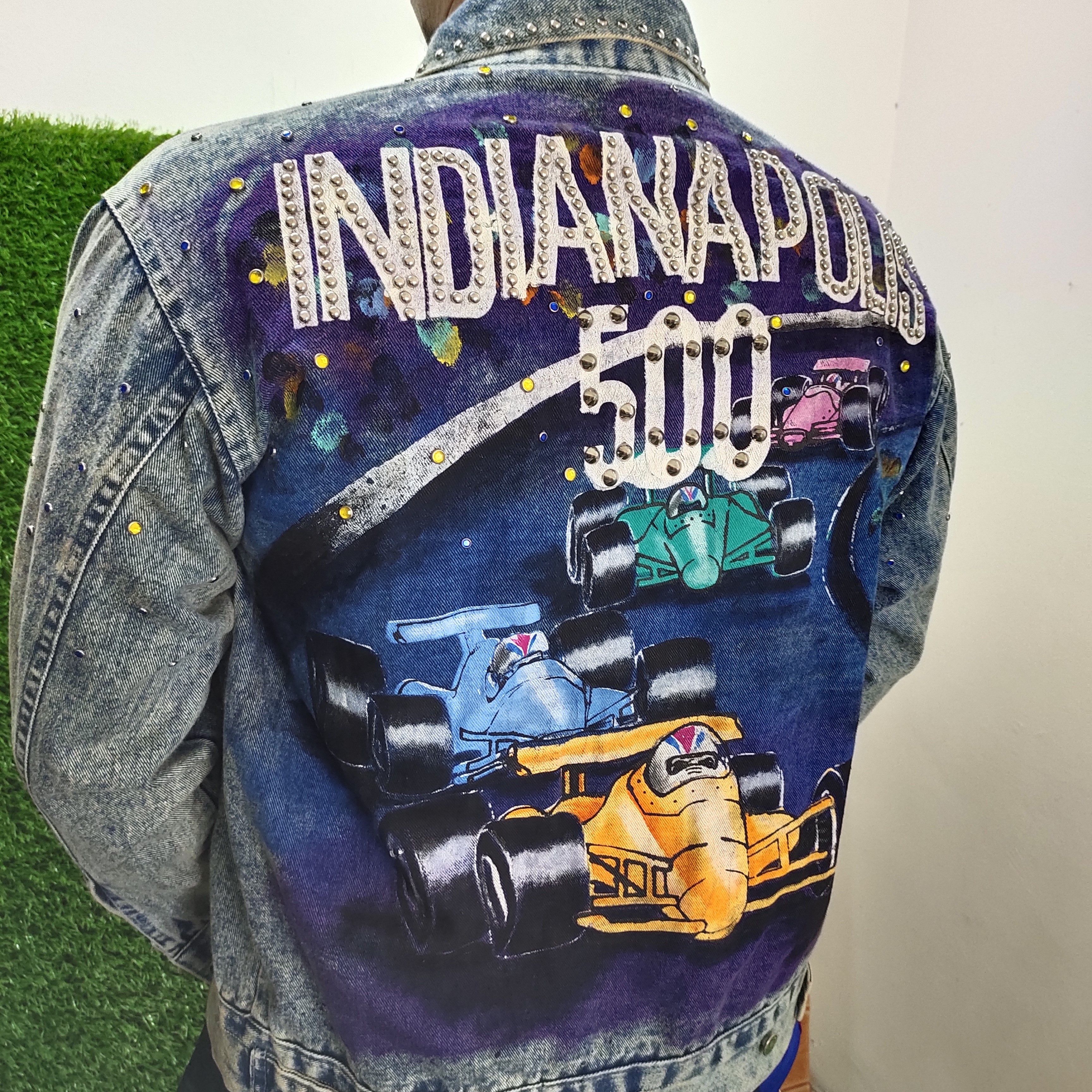 Vintage 1990s Indianapolis 500 Studded Oversize Trucker Denim Jacket Size US M / EU 48-50 / 2 - 3 Thumbnail