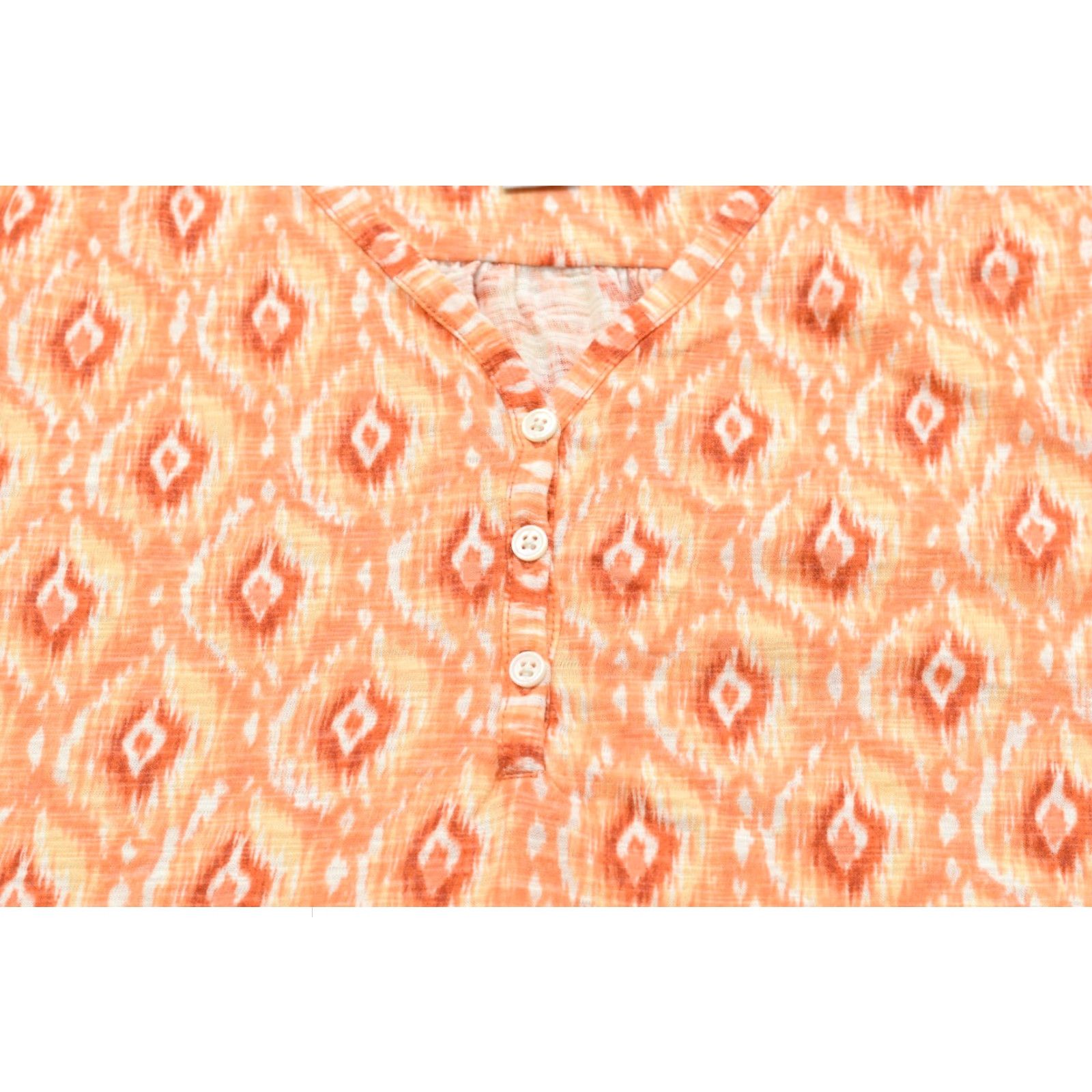 Vintage Chico's Orange Ikat Print V-Neck Henley Short Sleeve Cotton Modal Blouse XL Womens Blouse Vintage No Size 40" / US 18 - 6 Thumbnail