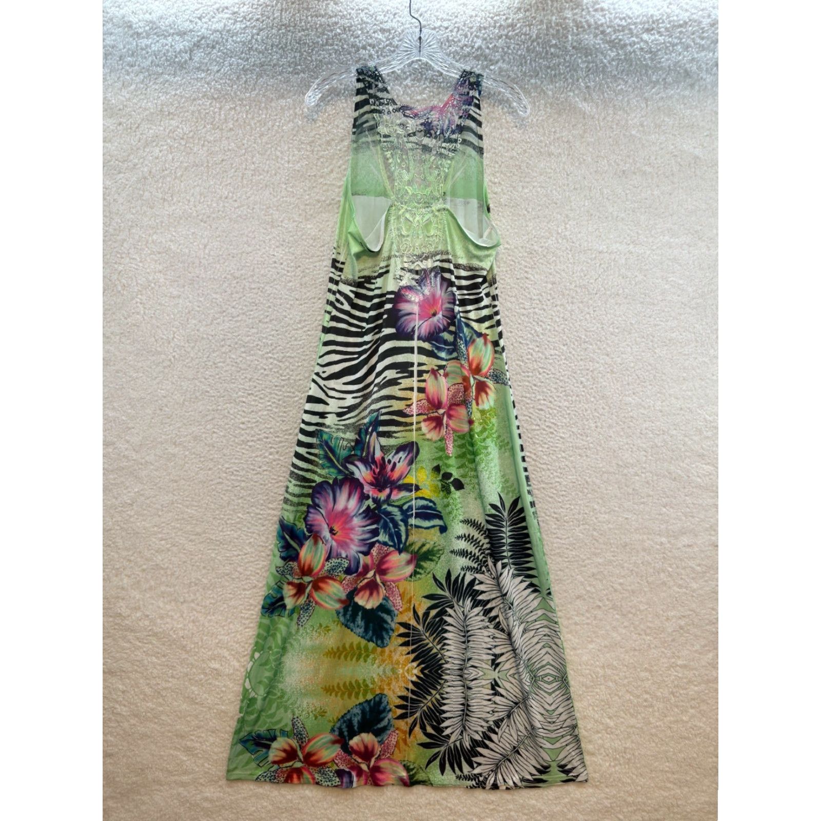 Vintage VINTAGE Ocean Blue Maxi Dress L Green Floral Zebra Rhinestone McBling Tropical Bohemian Y2K Women/Men? Size L / US 10 / IT 46 - 2 Thumbnail