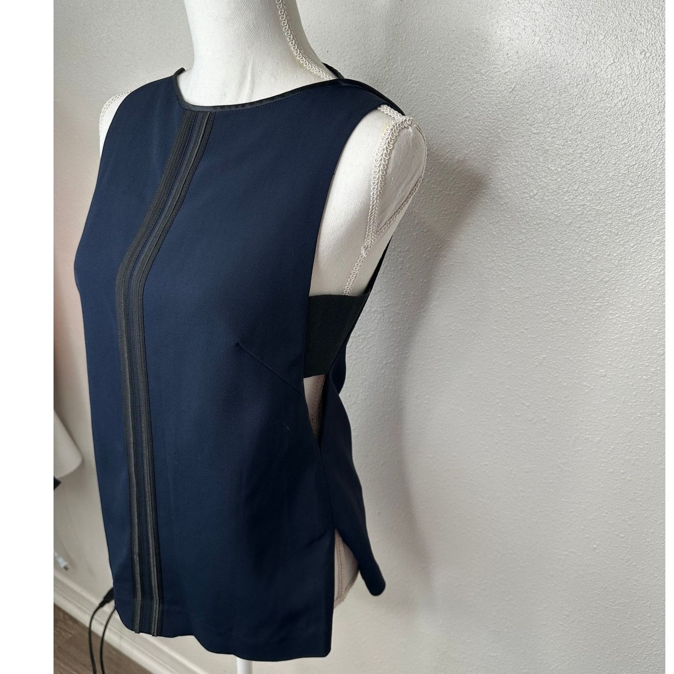 Rag & Bone rag & bone Navy Black High Neck Satin Zip Tank Sleeveless S Size S / US 4 / IT 40 - 6 Thumbnail