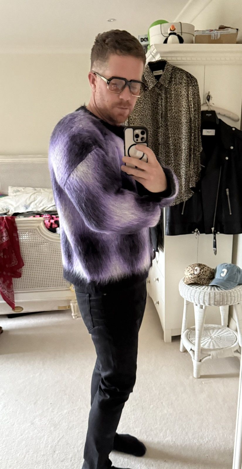 Celine $1.4k FW22 Celine argyle mohair blend fuzzy sweater M Hedi Size US M / EU 48-50 / 2 - 9 Thumbnail