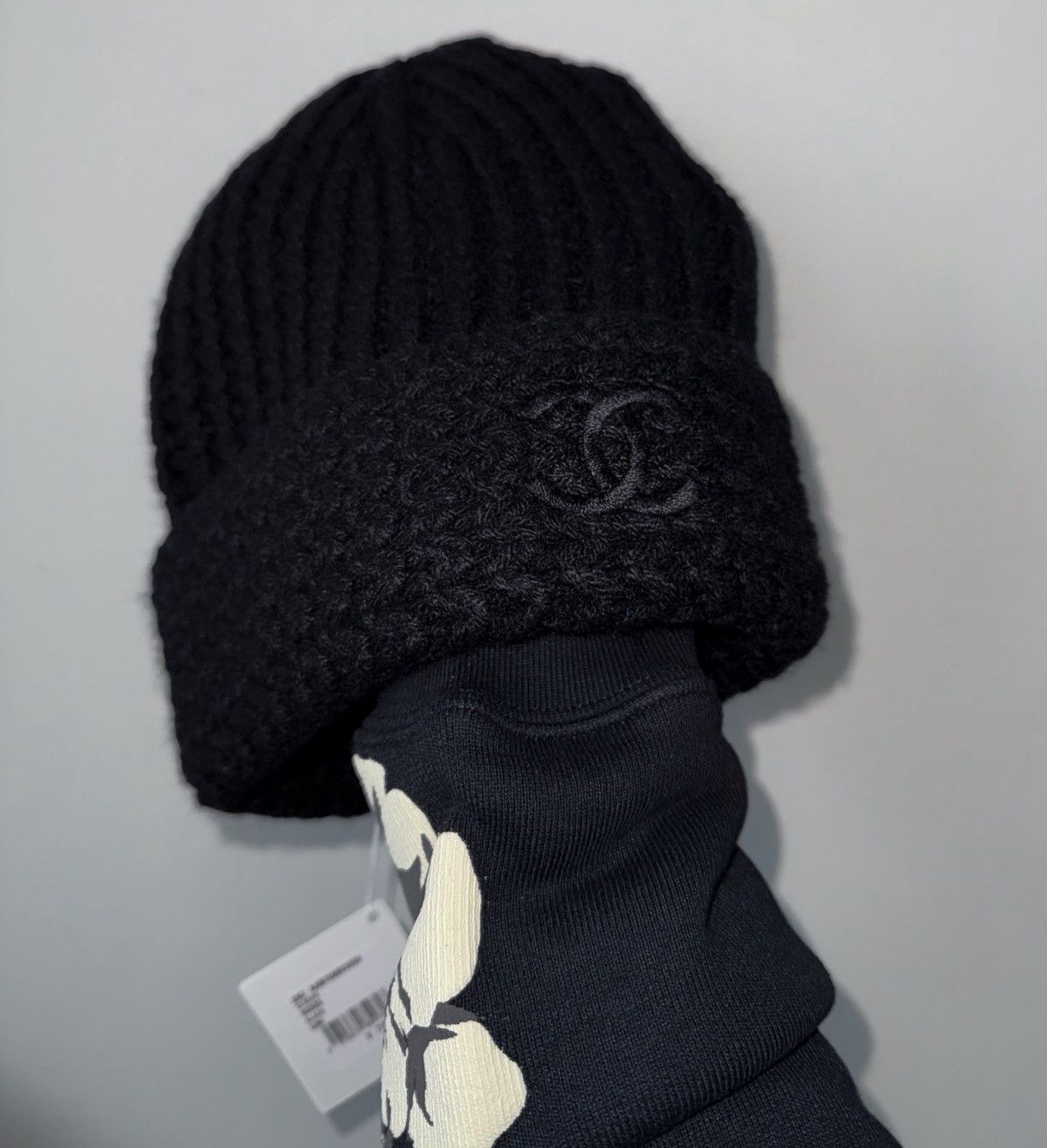 Chanel Chanel Cashmere Triple Black Big CC Logo Knit Beanie Hat