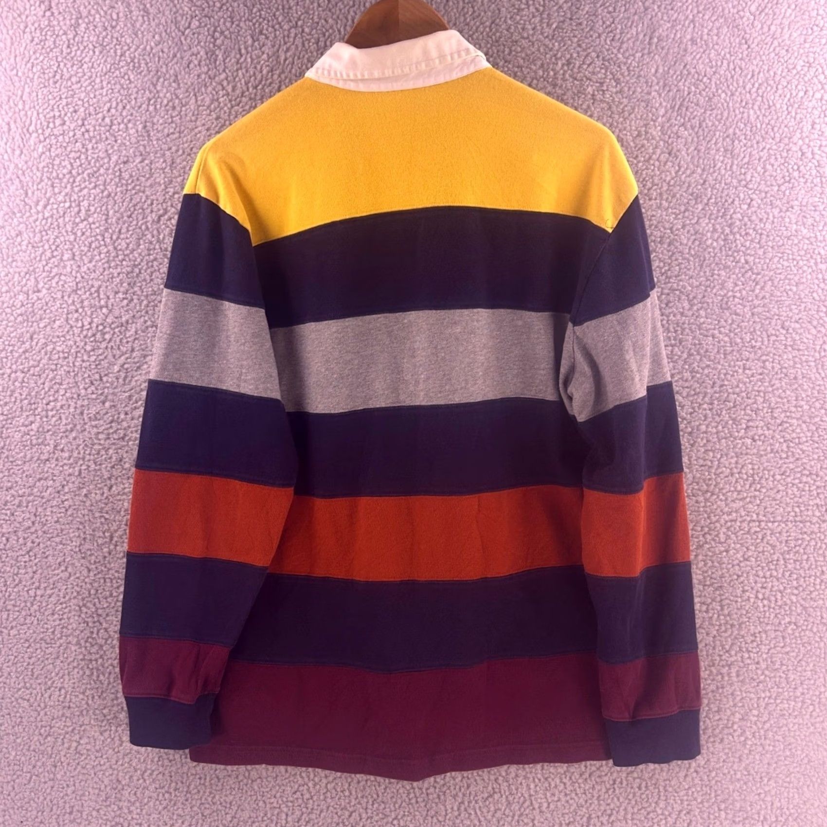 Club Room Shirt Large Yellow Navy Striped Long Sleeve Polo Rugby Y2K Cotton Mens, Men's — image 2 of 6