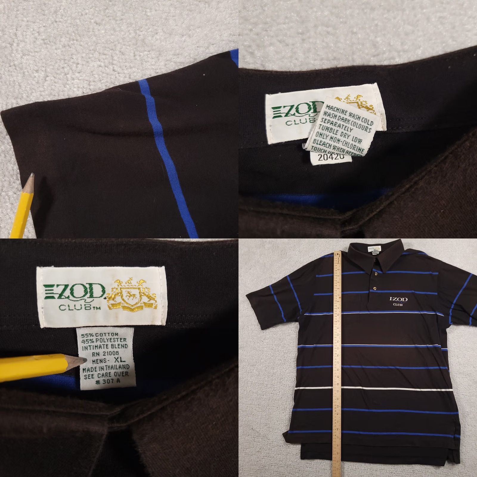 Izod VINTAGE Izod Club Polo Shirt Mens XL Black Blue Striped Pocket Golf Casual 90s Vintage Size US XL / EU 56 / 4 - 8 Thumbnail