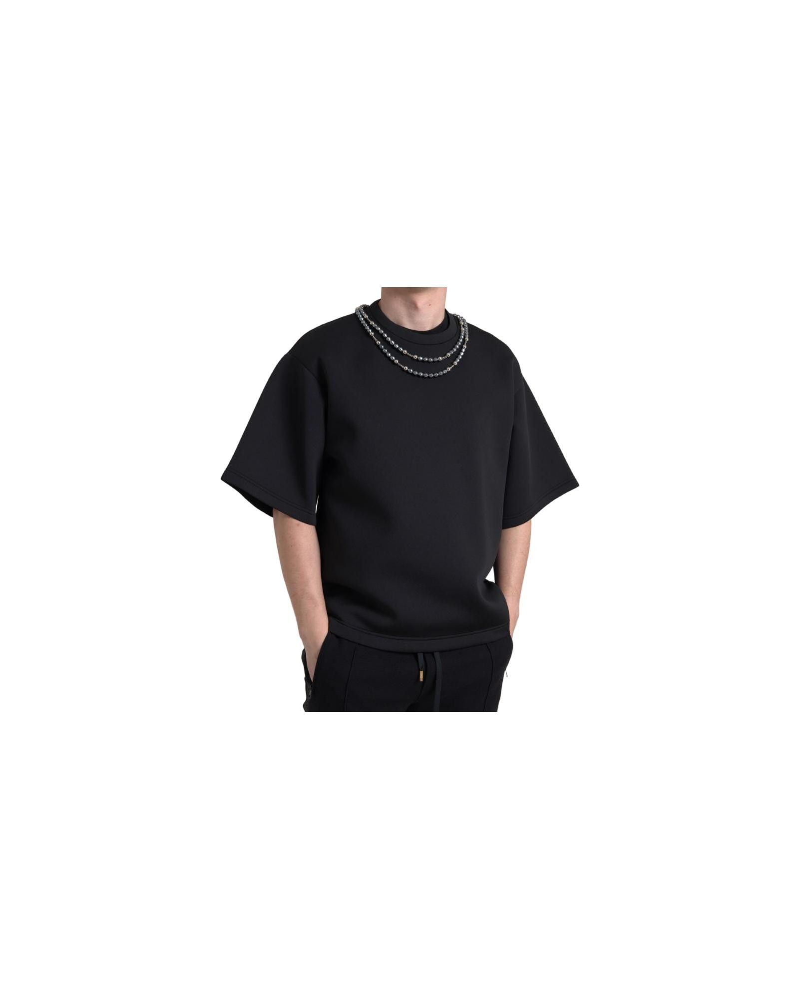 image of Dolce Gabbana Embellished Polyester T-Shirt in Black, Men's (Size Medium)