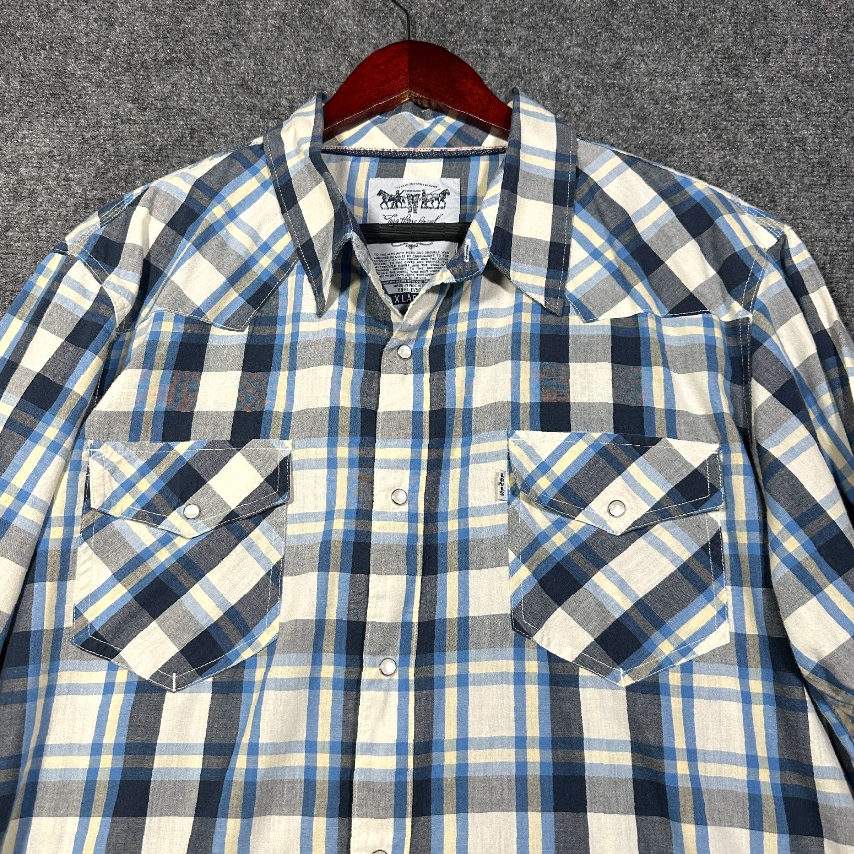 Levi's Levis Shirt Mens XL Western Pearl Snap Pockets Blue Plaid Cotton Snap Cuffs Size US XL / EU 56 / 4 - 5 Thumbnail