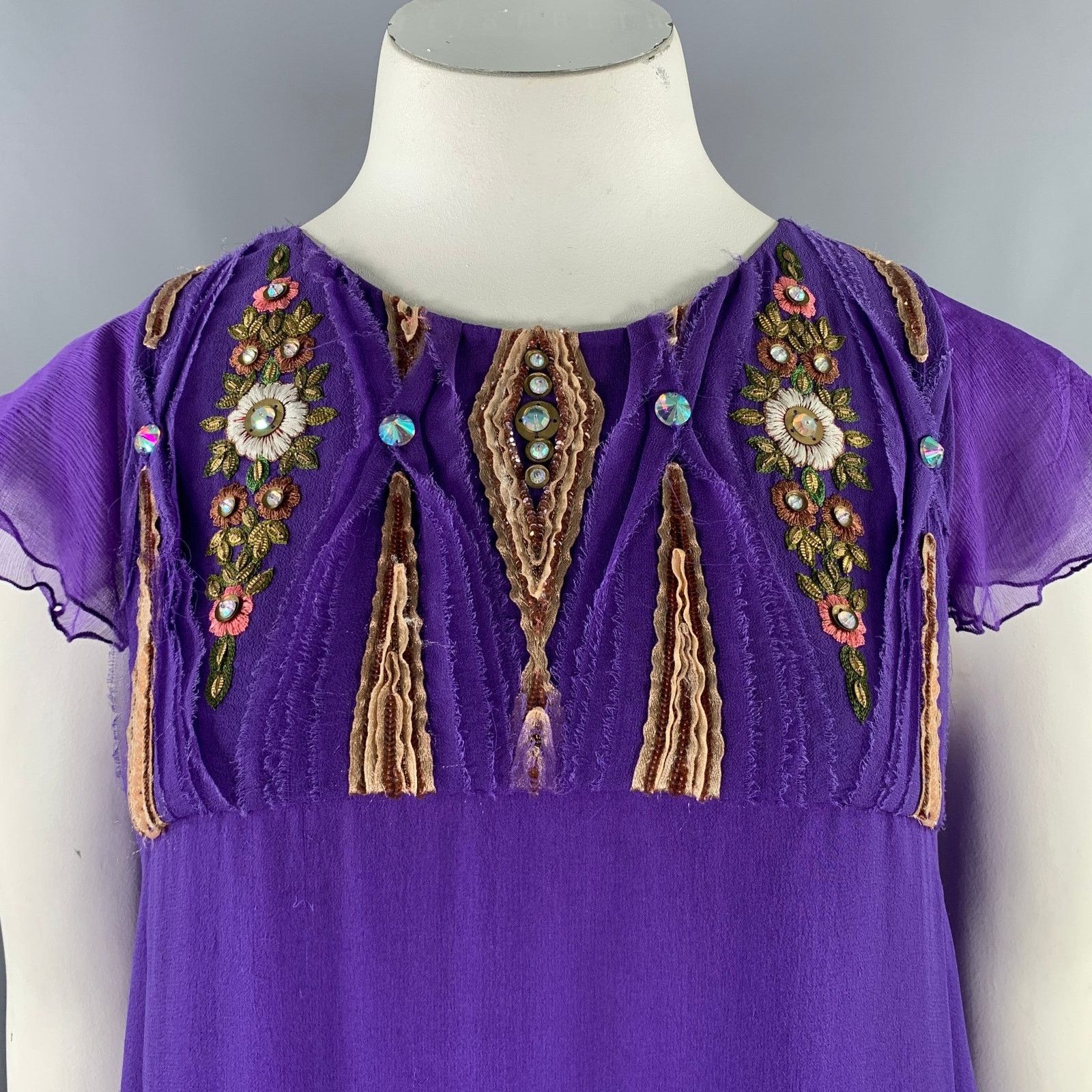 Matthew Williamson Size 10 Purple Gold Silk Embroidered Sleeveless Dress Size L / US 10 / IT 46 - 2 Thumbnail