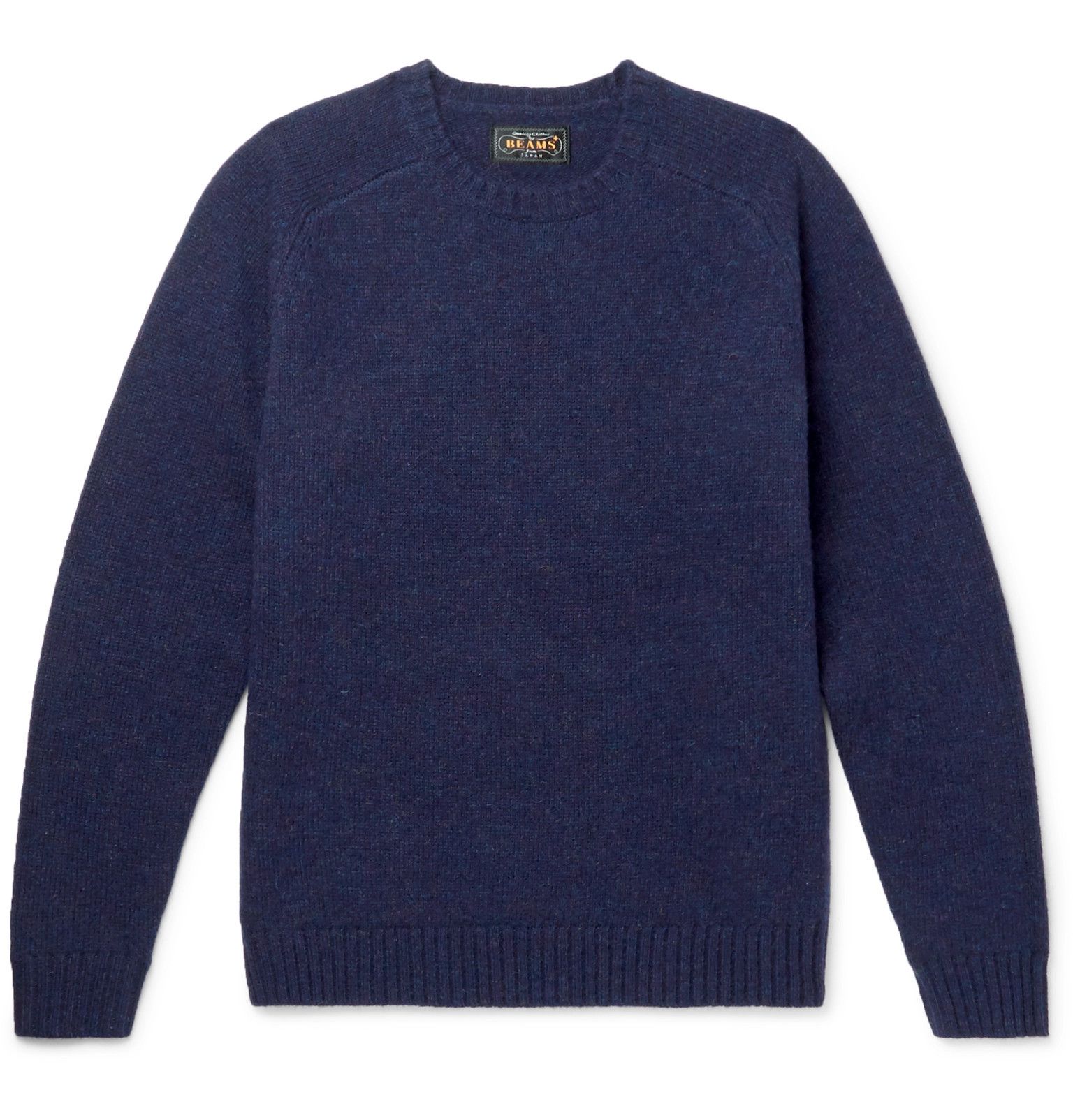 image of Beams Plus Blue Mélange Wool Sweater, Men's (Size Small)