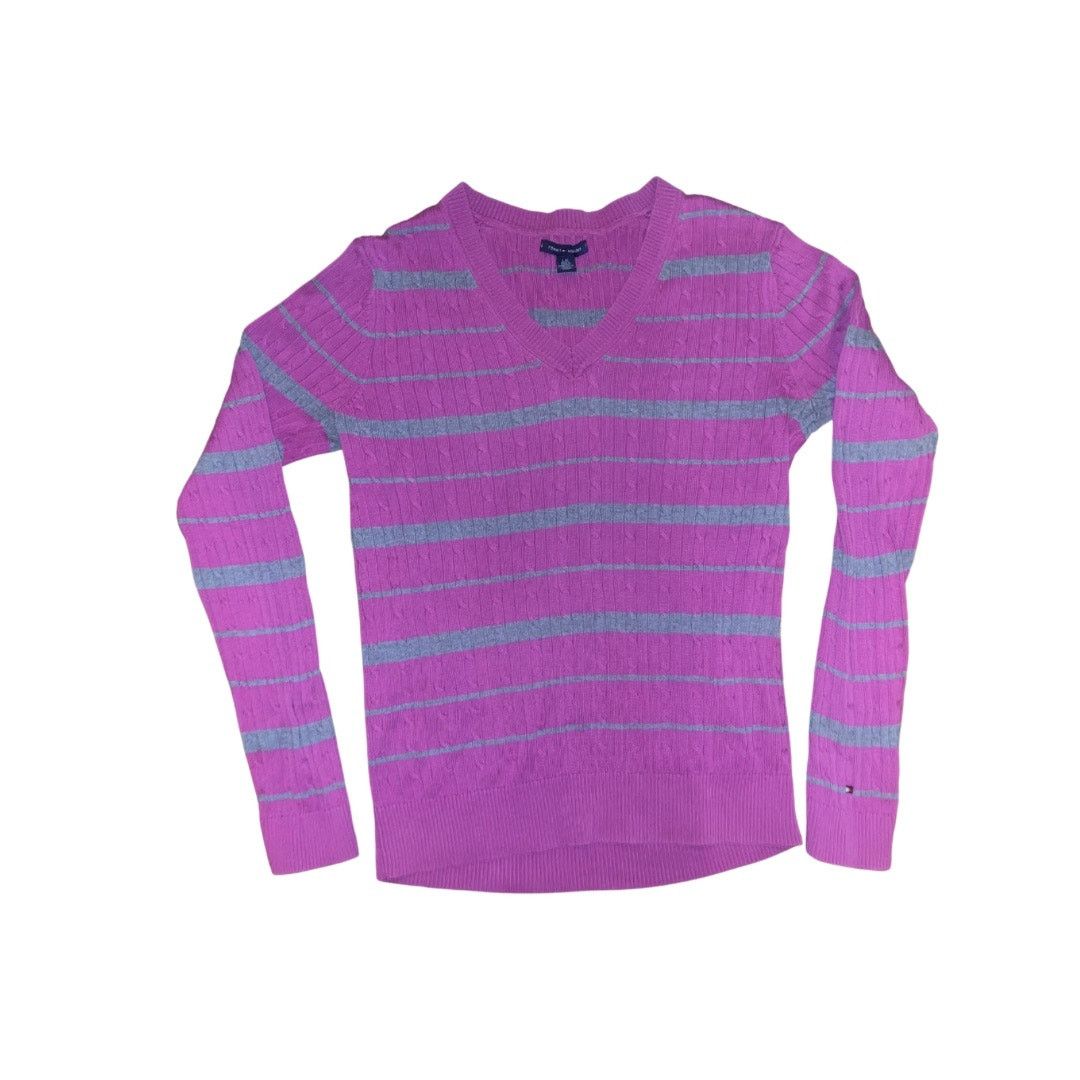 Tommy Hilfiger Ribbed V-Neck Striped Sweater Size large Y2K Preppy Academia Size L / US 10 / IT 46 - 1 Thumbnail