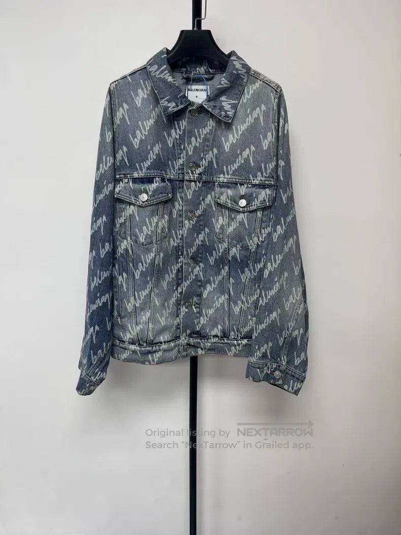 Balenciaga Balenciaga Letter Logo Full Print Collar Denim Jacket Size XS / US 0-2 / IT 36-38 - 1 Thumbnail