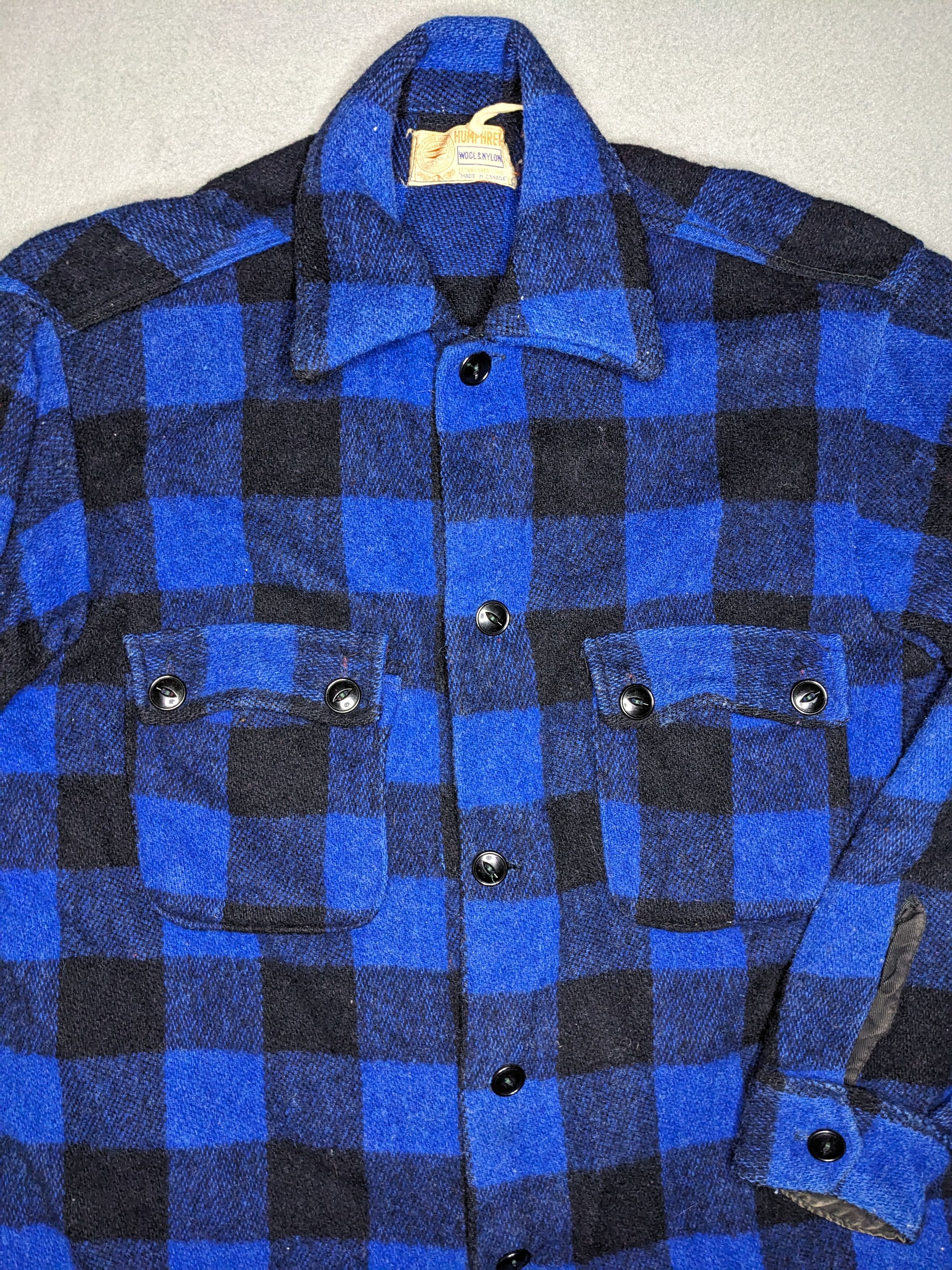 Vintage Humphrey Wool Flannel Buffalo Plaid Large Blue/Black 1950s Size US L / EU 52-54 / 3 - 5 Thumbnail