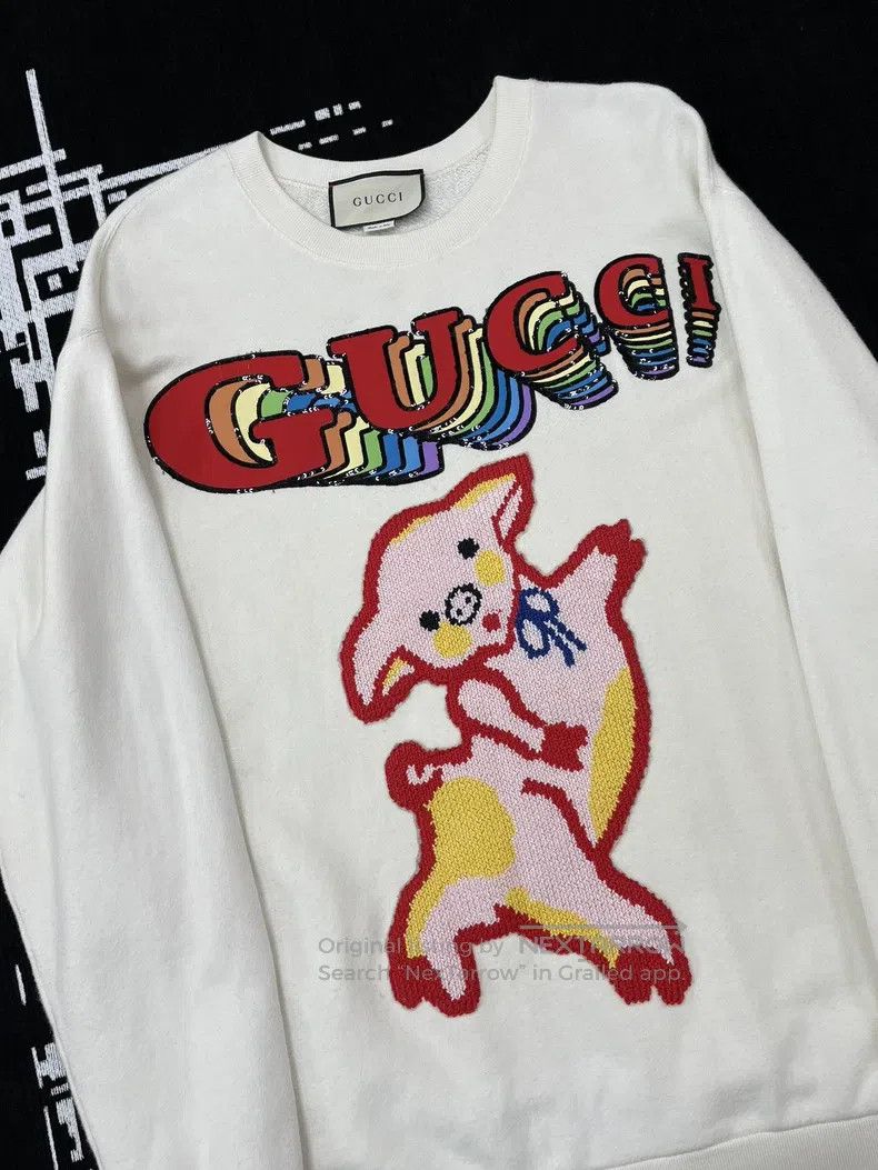 Gucci Gucci White dancing piglet letter logo sweatshirt Size M / US 6-8 / IT 42-44 - 2 Thumbnail