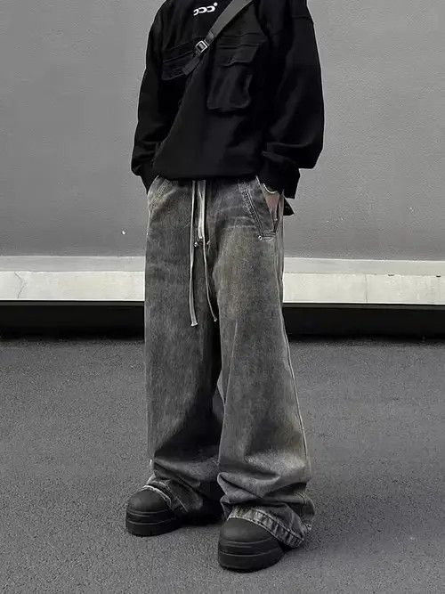 VIBE Retro wash gradient drawstring work wide leg jeans Size US 32 / EU 48 - 5 Thumbnail