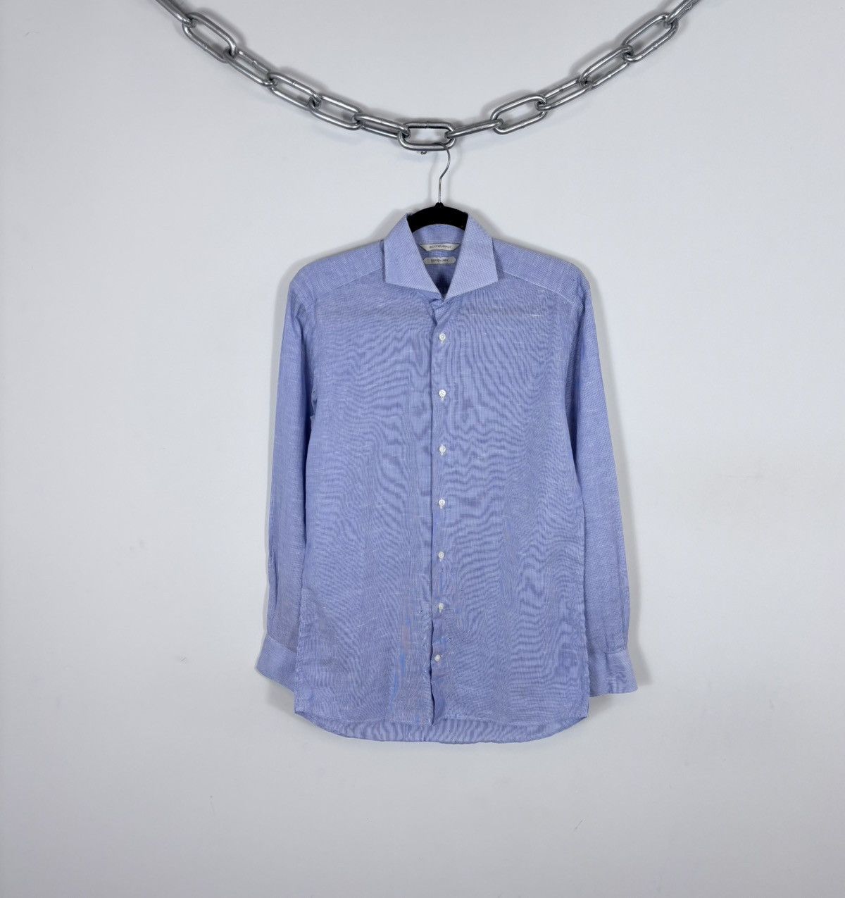 Suitsupply Suitsupply Light Blue Striped Cotton Linen Button Up Shirt Size US S / EU 44-46 / 1 - 1 Thumbnail