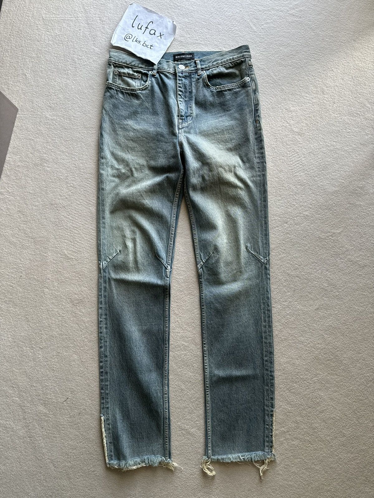 image of Balenciaga New | Fall 2022 Super Fittet Cutoff Denim Sand Blue Wash in Blue Sand, Men's (Size 30)