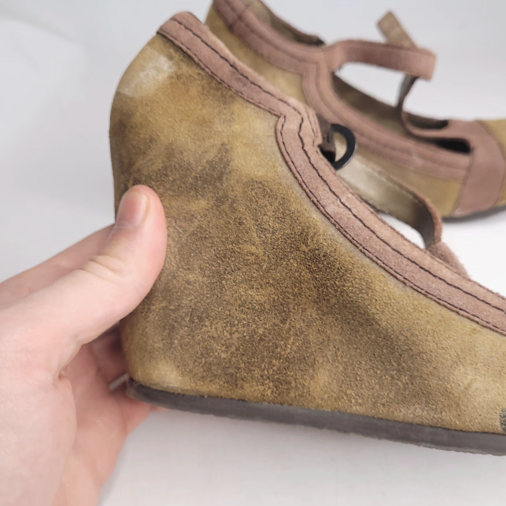 Vintage OTBT Reform Sandal Wedge Suede Size 6.5 Brown Buckle Ankle Strap Woman M Heel Wedge Model Reform Size US 7 / IT 37 - 4 Thumbnail