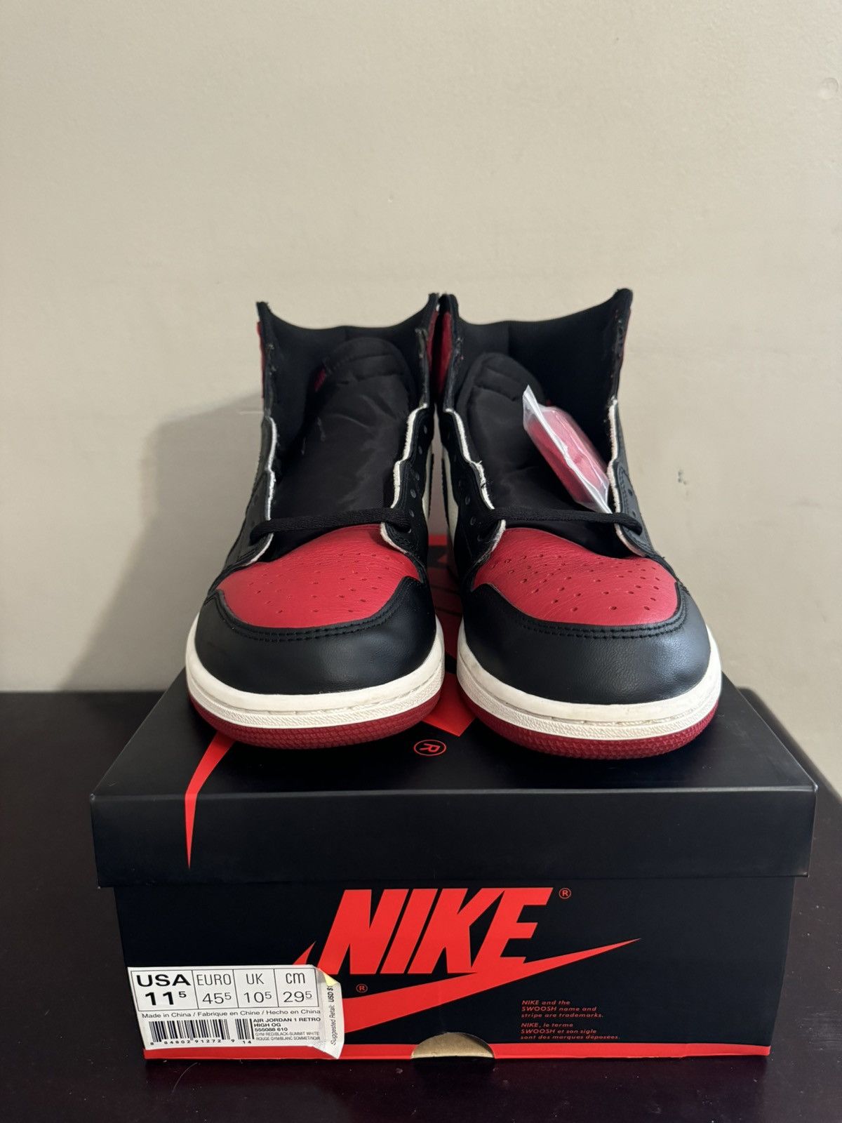 Jordan Brand × Nike Jordan 1 Bred toe Size 11.5 Size US 11.5 / EU 44-45 - 3 Thumbnail