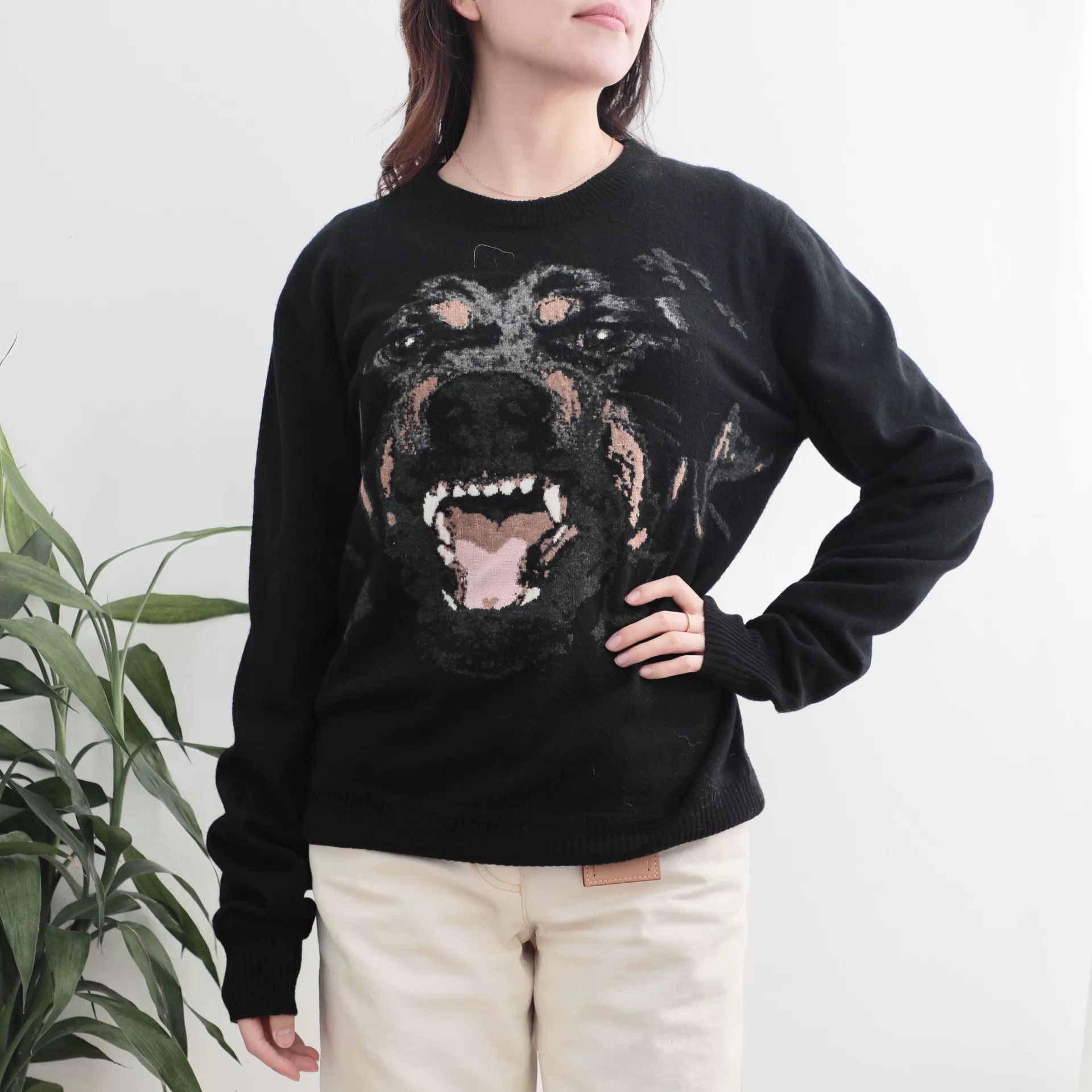 Givenchy Givenchy Black Rottweiler Print Wool Sweater Size S / US 4 / IT 40 - 1 Thumbnail