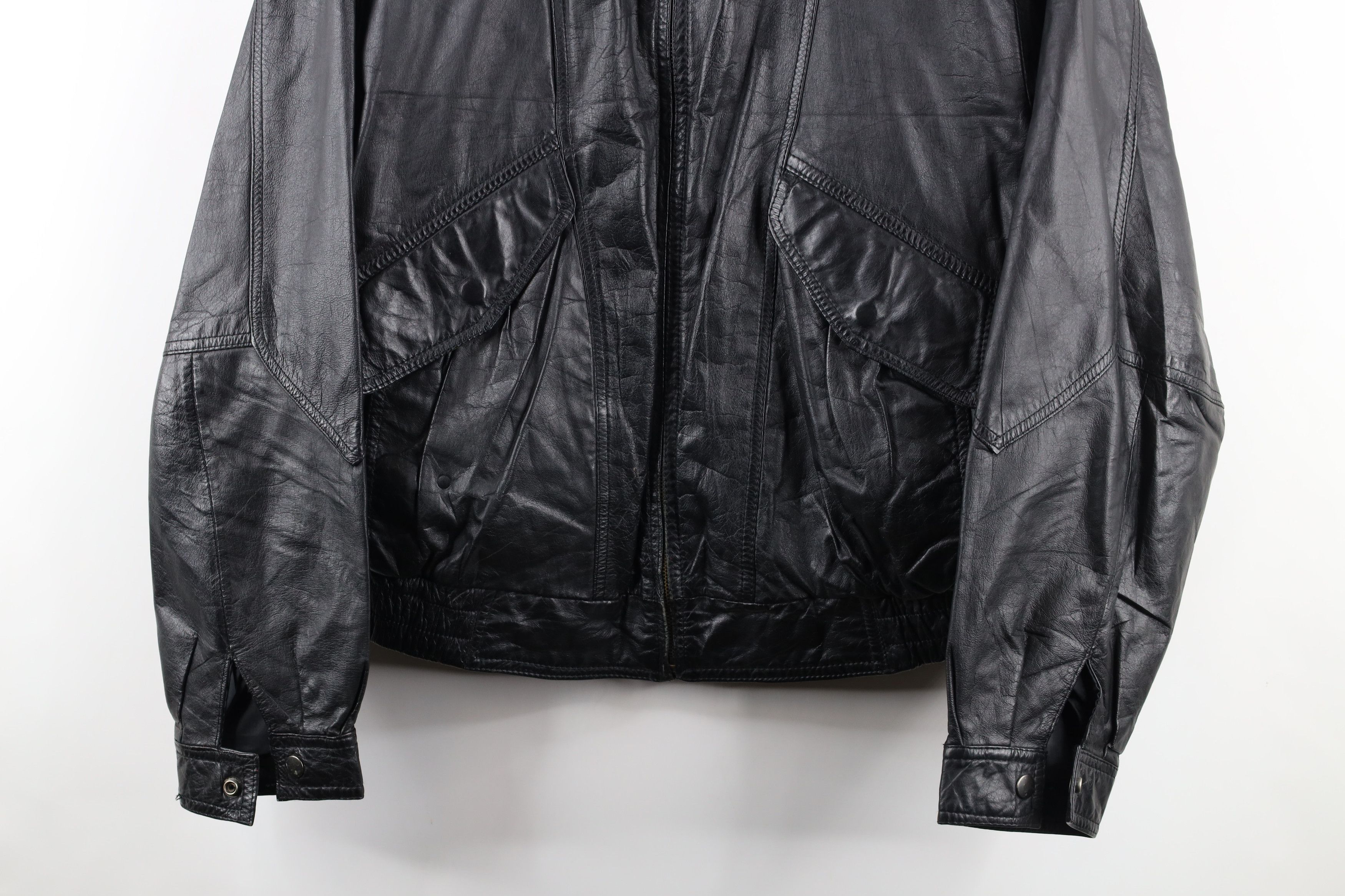 Vintage Vintage 90s Streetwear Leather Full Zip Bomber Jacket Black Size US L / EU 52-54 / 3 - 3 Thumbnail