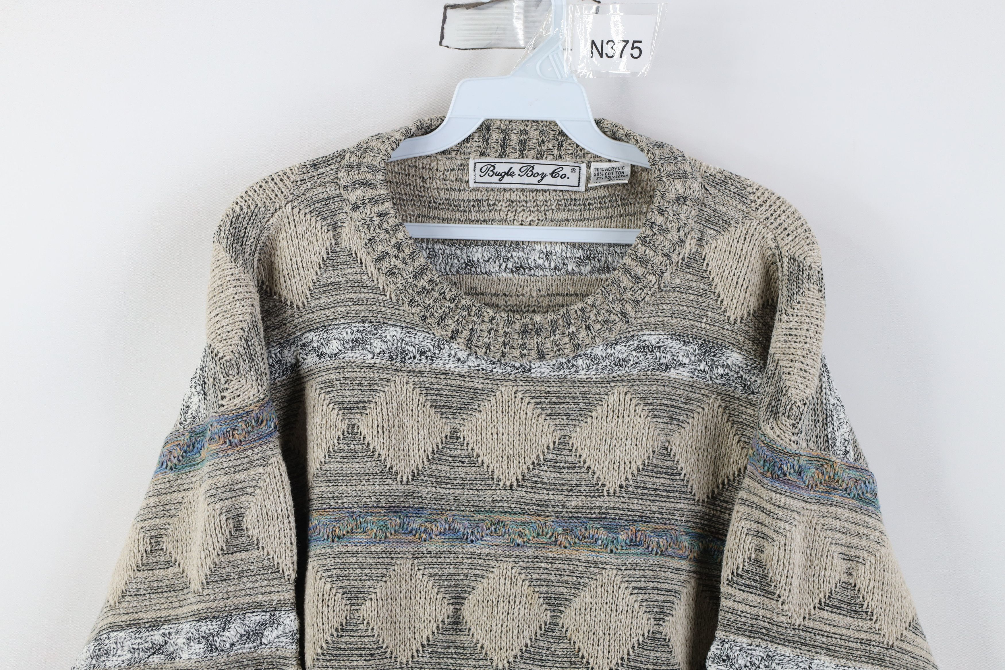 Vintage Vintage 90s Streetwear Striped Diamond Knit Crewneck Sweater Size XL / US 12-14 / IT 48-50 - 2 Thumbnail