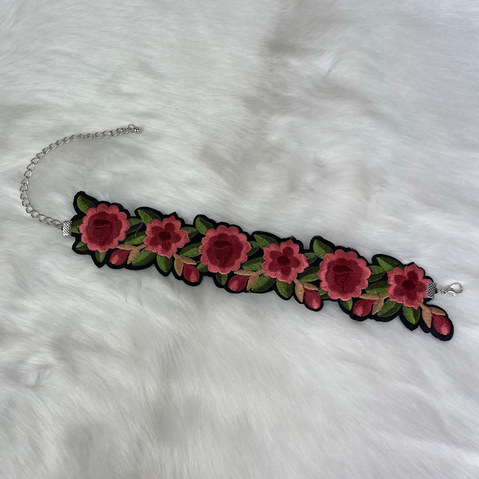 Other Embroidered Floral Choker Necklace Pink Green Black NWOT Size ONE SIZE - 21 Thumbnail