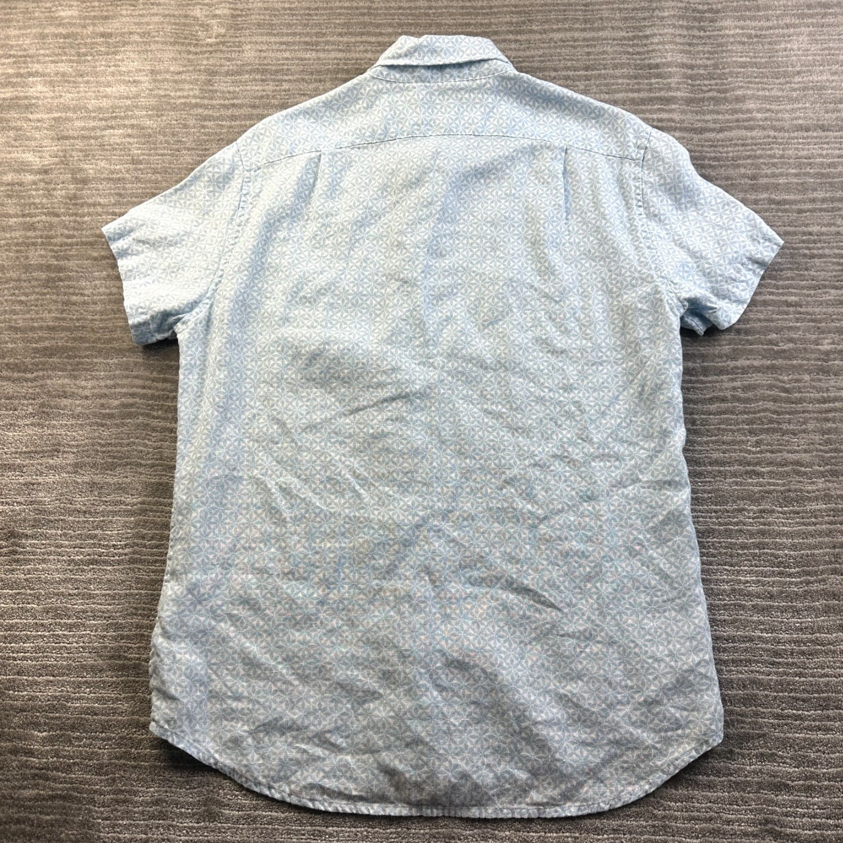 J.Crew J.CREW Shirt Mens M Blue Linen Blend Button Up Polo Casual Activewear Short Sleeve Geometric Pattern Size US M / EU 48-50 / 2 - 2 Thumbnail