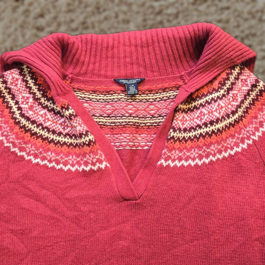 American Eagle Outfitters VINTAGE American Eagle Outfitters Sweater Womens Large Red Angora Rabbit Knit Fair Isle Casual Size L / US 10 / IT 46 - 1 Thumbnail