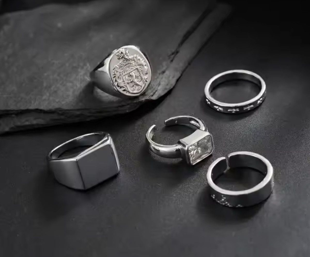 Jewelry 5Pcs/Set Punk Vintage Square Rhinestone Rings Size ONE SIZE - 3 Thumbnail