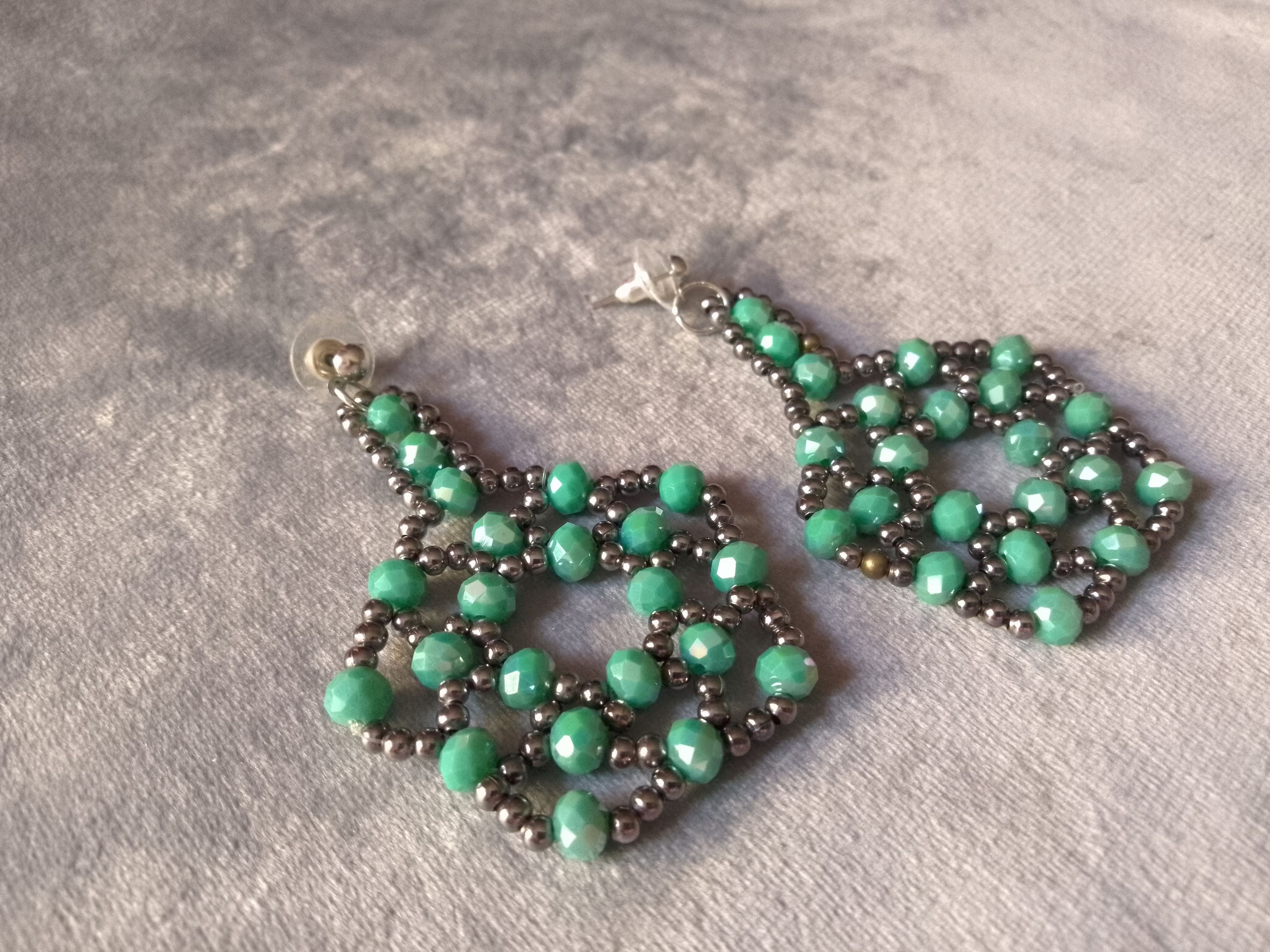 Handmade Earrings Long Turquoise Crystal Brass Geometrical Elegant Size ONE SIZE - 4 Thumbnail