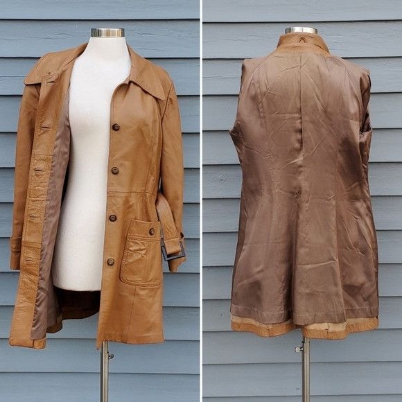 Vintage Vintage 70s Boho Camel Tan Honey Leather Button Front Jacket Size S / US 4 / IT 40 - 3 Thumbnail