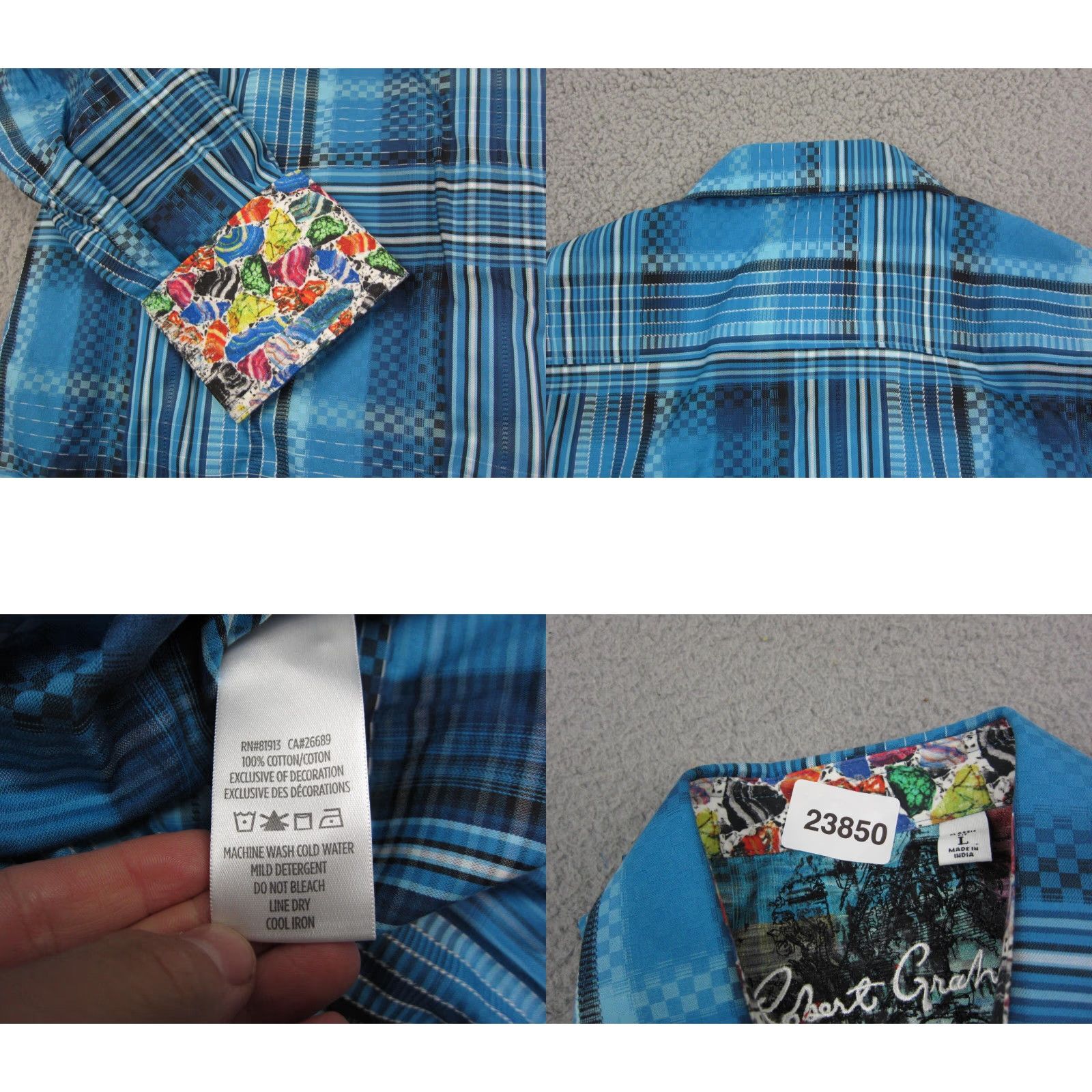 Robert Graham VINTAGE Robert Graham Shirt Mens L Blue Plaid Cotton 90s Tropical Barrel Cuff Collared Long Sleeve Dress Shirt Size US L / EU 52-54 / 3 - 9 Thumbnail