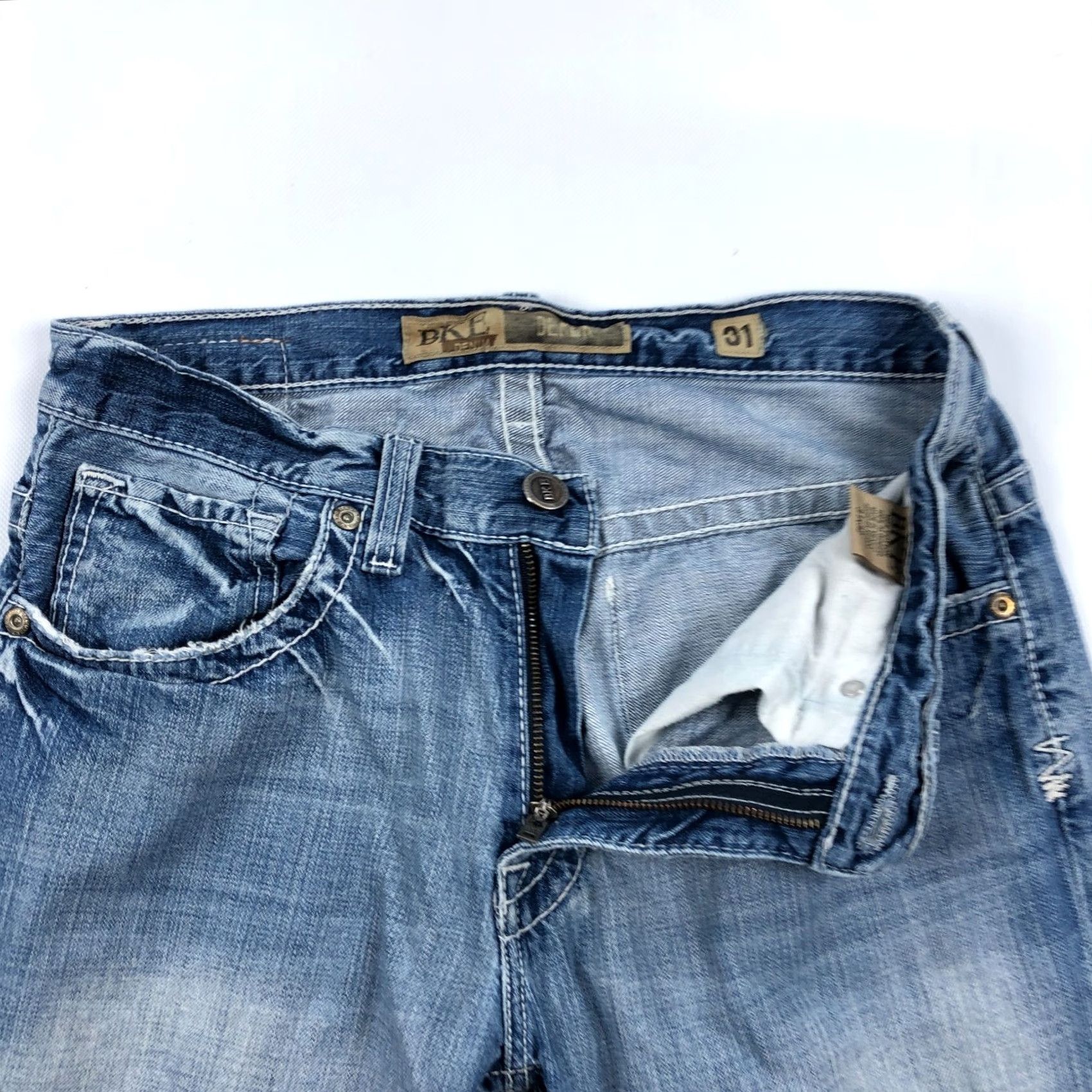 Vintage BKE Derek Jeans Mens 31 Blue Distressed 31x27 Cutoff Buckle Buckle Bke Jeans Denim Cowboy Style Distressed | Mens | Regular Fit | 27 Inseam Size US 31 - 2 Thumbnail