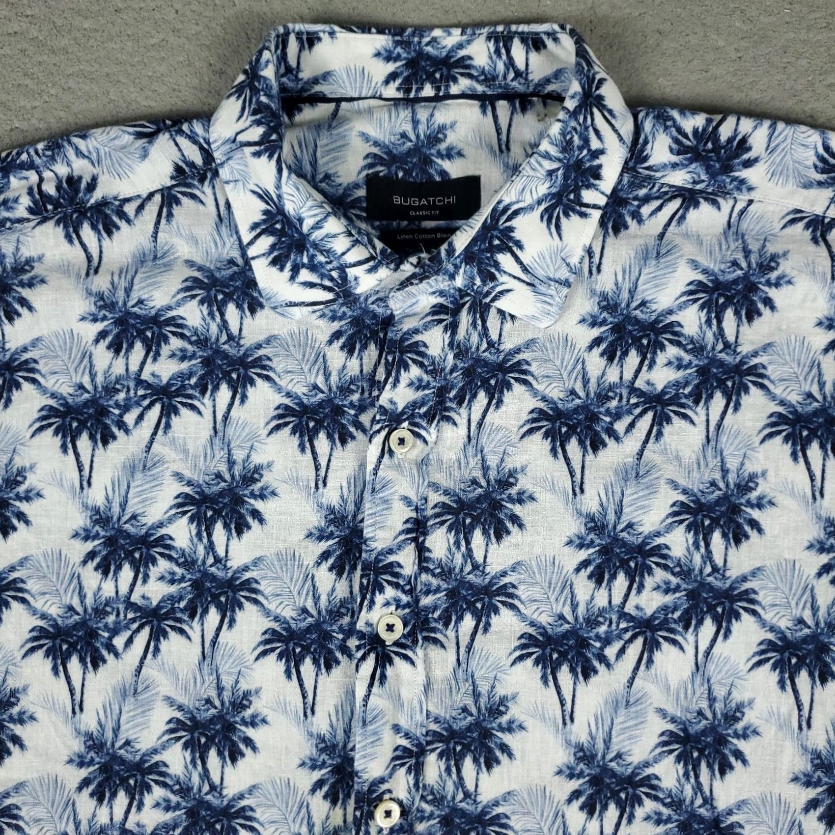 BUGATCHI Bugatchi Uomo Shirt Mens XL Blue Palm Tree Print Linen Cotton Button Up Short Sleeve Size US XL / EU 56 / 4 - 2 Thumbnail