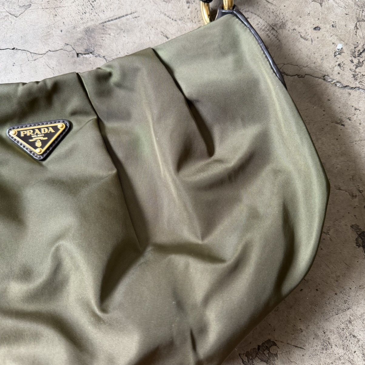 Prada Prada - Tessuto Nylon Vitello Daino Hobo Bag Olive Green Size ONE SIZE - 4 Thumbnail