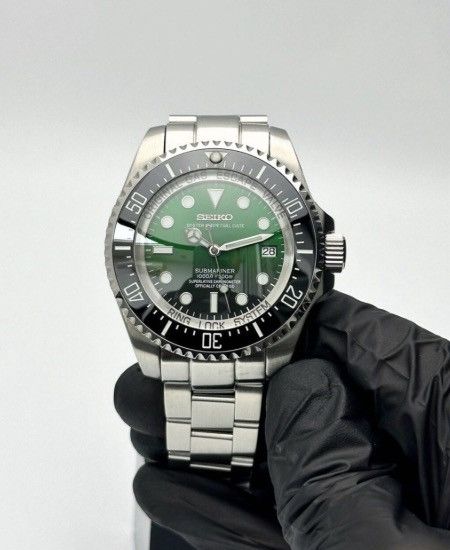Japanese Brand Seiko Mod Sea-Dweller Deepsea Green Black Dial Steel Watch Size ONE SIZE - 2 Thumbnail