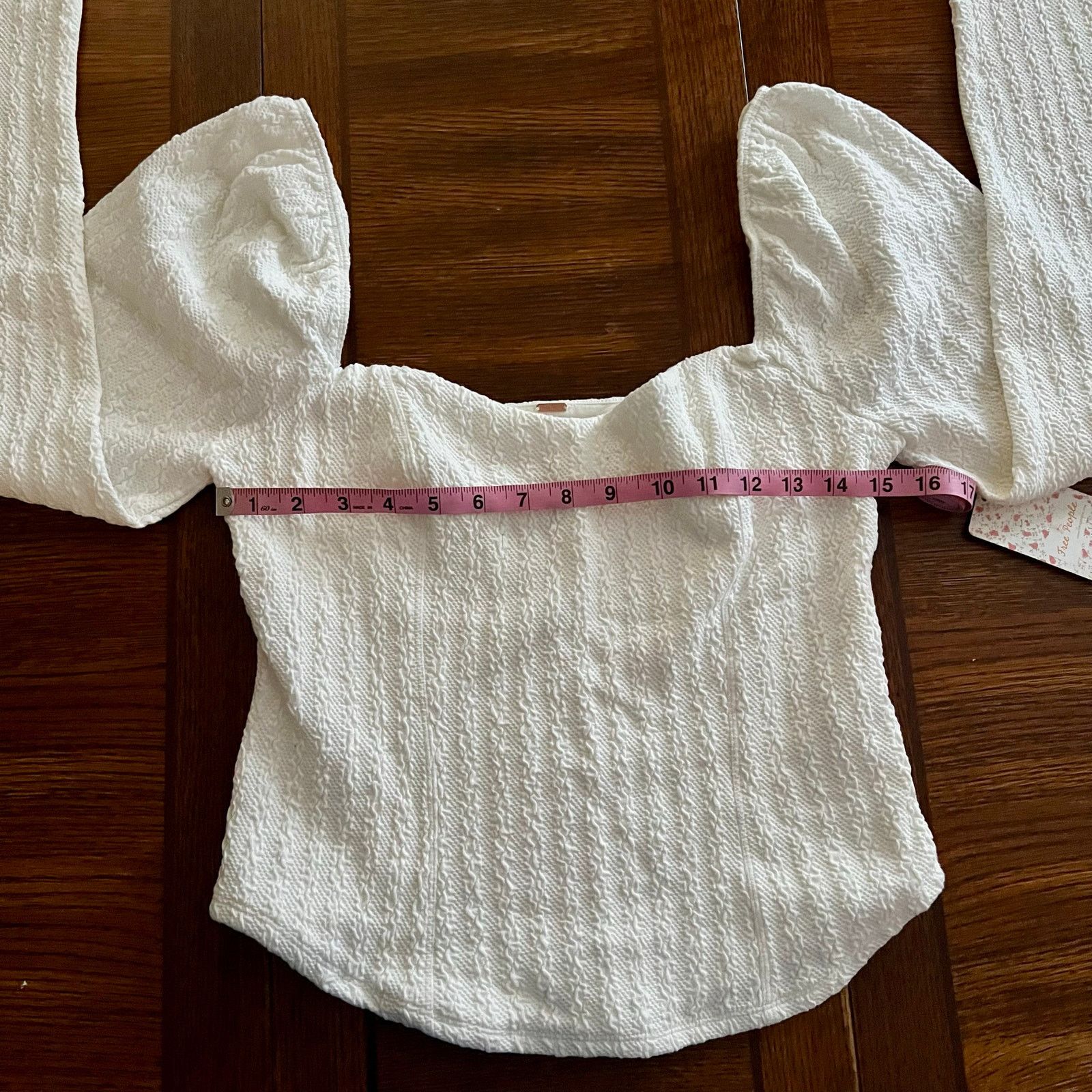 Free People NWT FREE PEOPLE Brittany White Ribbed Puff Sleeve Top Large Size L / US 10 / IT 46 - 20 Thumbnail