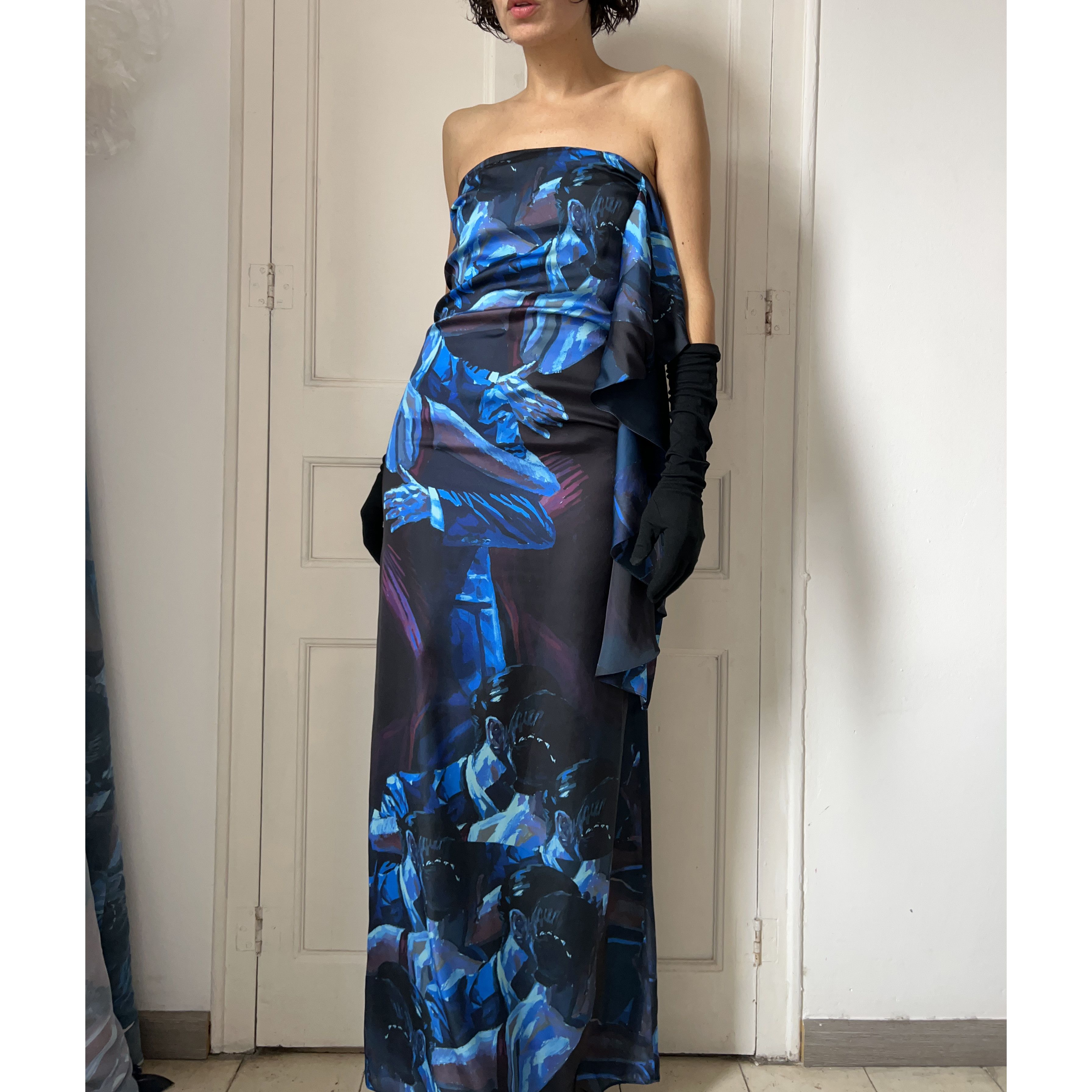 Designer Handmade couple dancing print strapless maxi gown Size M / US 6-8 / IT 42-44 - 3 Thumbnail