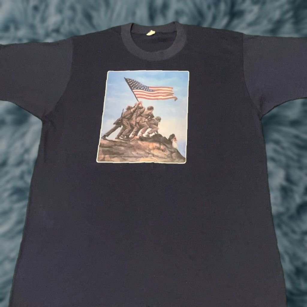 Vintage VINTAGE 80s USA Army American Flag Art Tee Osama Iron On Graphic Shirt Mens L Blue Art 80s Army Patriotic T-Shirt M Mens L Size US L / EU 52-54 / 3 - 1 Thumbnail