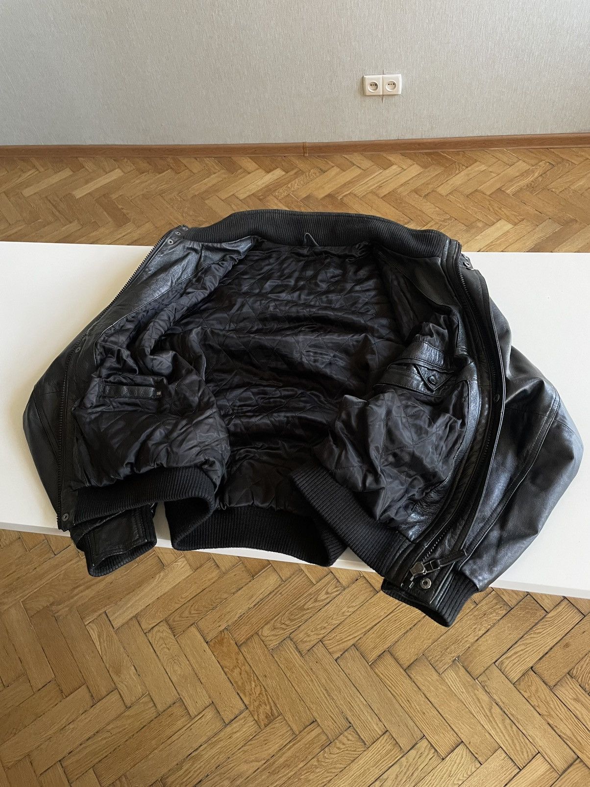 Marks & Spencer Black Leather Bomber / A Jacket Size US XL / EU 56 / 4 - 9 Thumbnail
